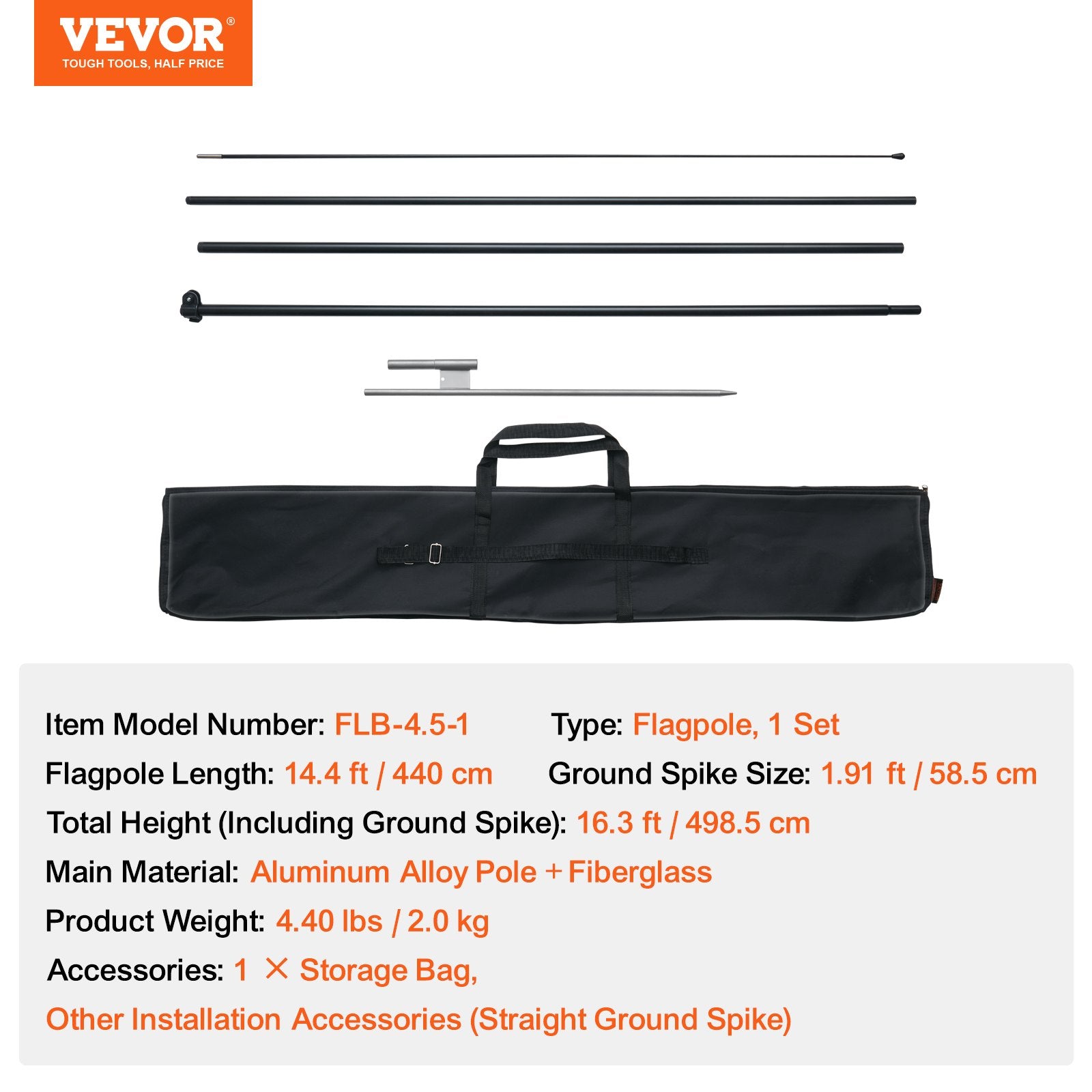 VEVOR Feather Flag Pole Kit, Swooper Flag Pole Set 16.3 ft, Sign Flag Poles for Business Advertising Flags Outdoor, with A Ground Stake and Carrying Bag (Flag Not Included)