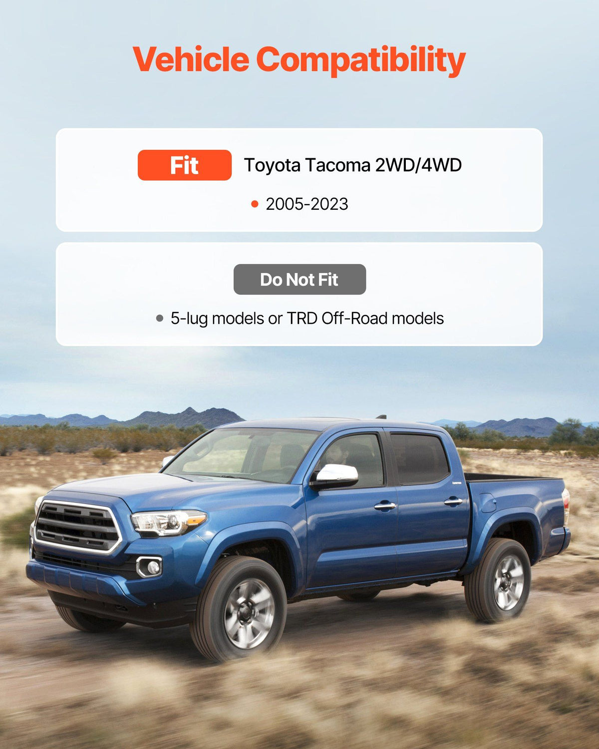 76.2 mm Front and 50.8 mm Rear Leveling Lift Kit for 2005-2021 2022 2023 Toyota Tacoma 2WD/4WD, Chassis Level Kit with 2 Front Strut Spacers, 2 Rear Lift Blocks, 4 U-Bolts, Suspension Level Kit
