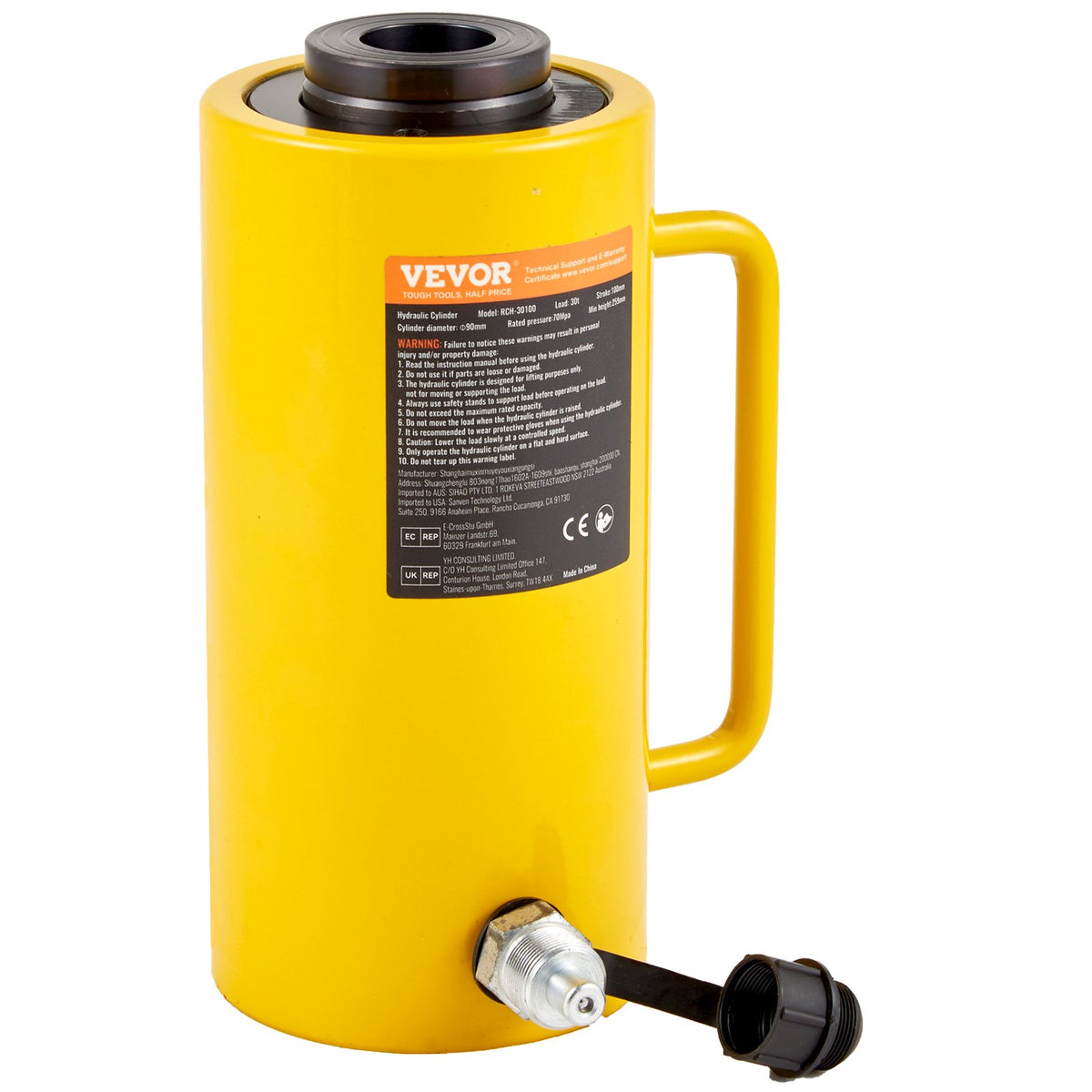 VEVOR 30Ton 10.16 cm Stroke Hollow Hydraulic Cylinder Jack 29937 Lift Cylinder Industrial Durable Automotive Body Bending