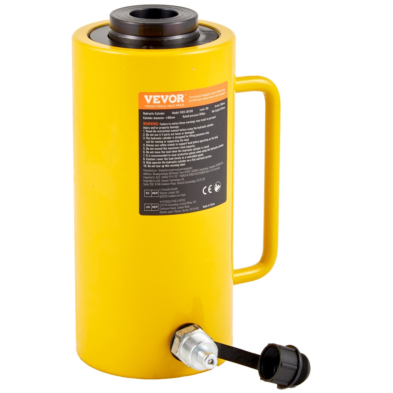 VEVOR 30Ton 10.16 cm Stroke Hollow Hydraulic Cylinder Jack 29937 Lift Cylinder Industrial Durable Automotive Body Bending