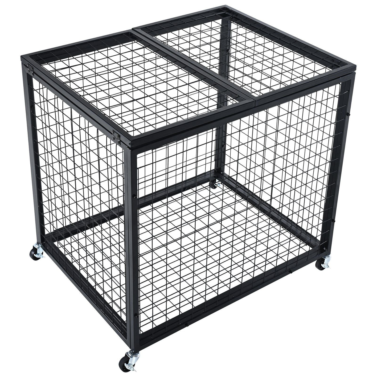 Rolling Sports Ball Storage Cart, Basketball Cage with Double Lids, Sport Equipment Holder Organizer for Indoor Outdoor, Steel Storage Rack for Garages, Playgroup, Gym and Schools