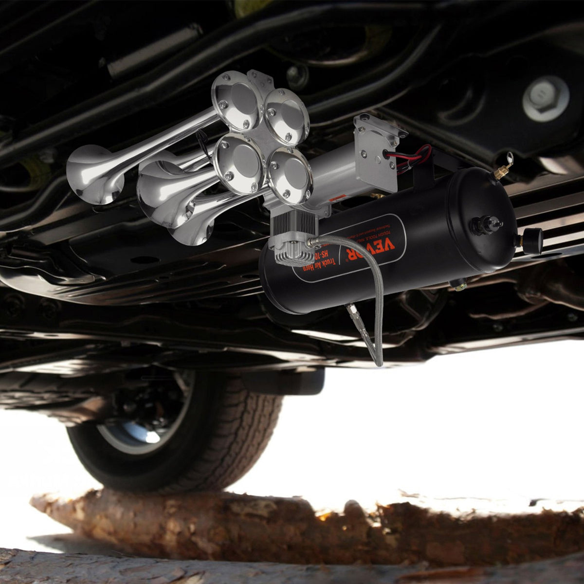 VEVOR Train Horns Kit, 4 Trumpet Air Horn Kit, 150dB Train Horns for Pickup Trucks, 12V 160 psi Air Compressor 2.6 Gal/10 L Tank with Gauge for Any 12V Vehicle Car Truck Train Van Boat