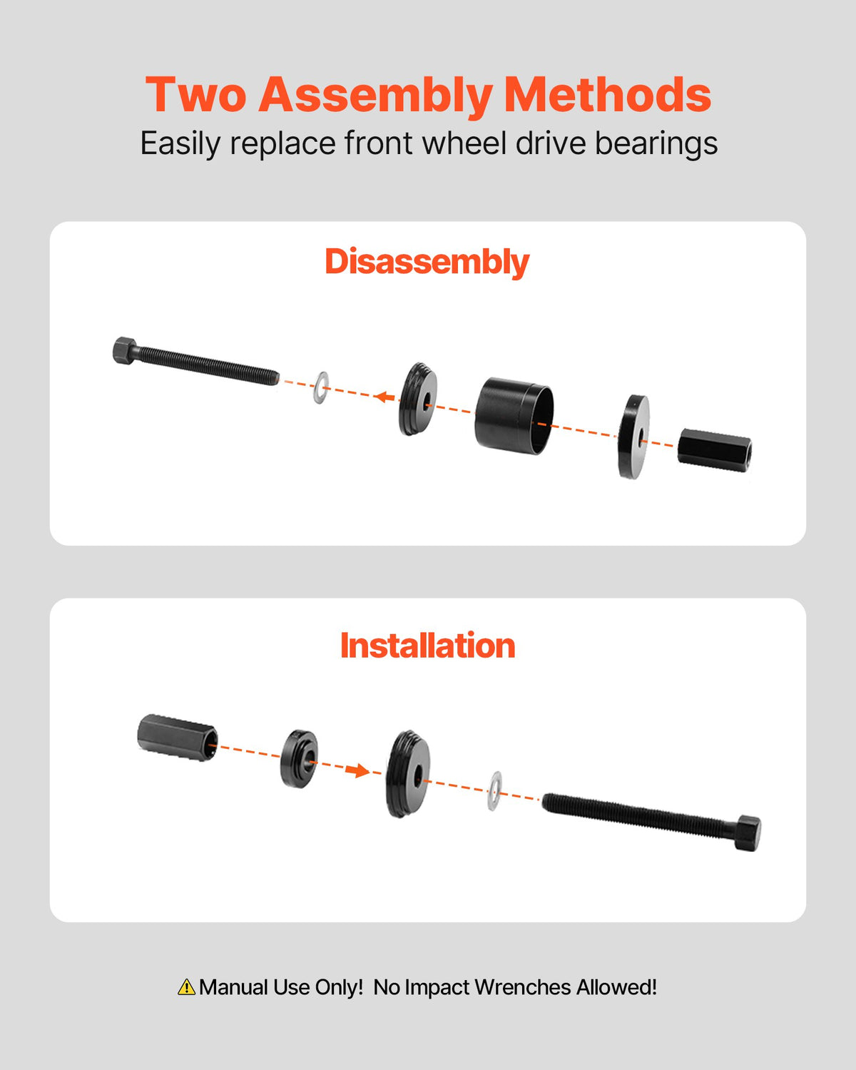VEVOR Wheel Bearing Press Kit, 23 PCS FWD Bearing Puller Tools, for Front Wheel Drive Bearing Removal and Installation, Wheel Bearing Tool with Sliding Screw, Bushings, Sleeve Plates, Storage Case