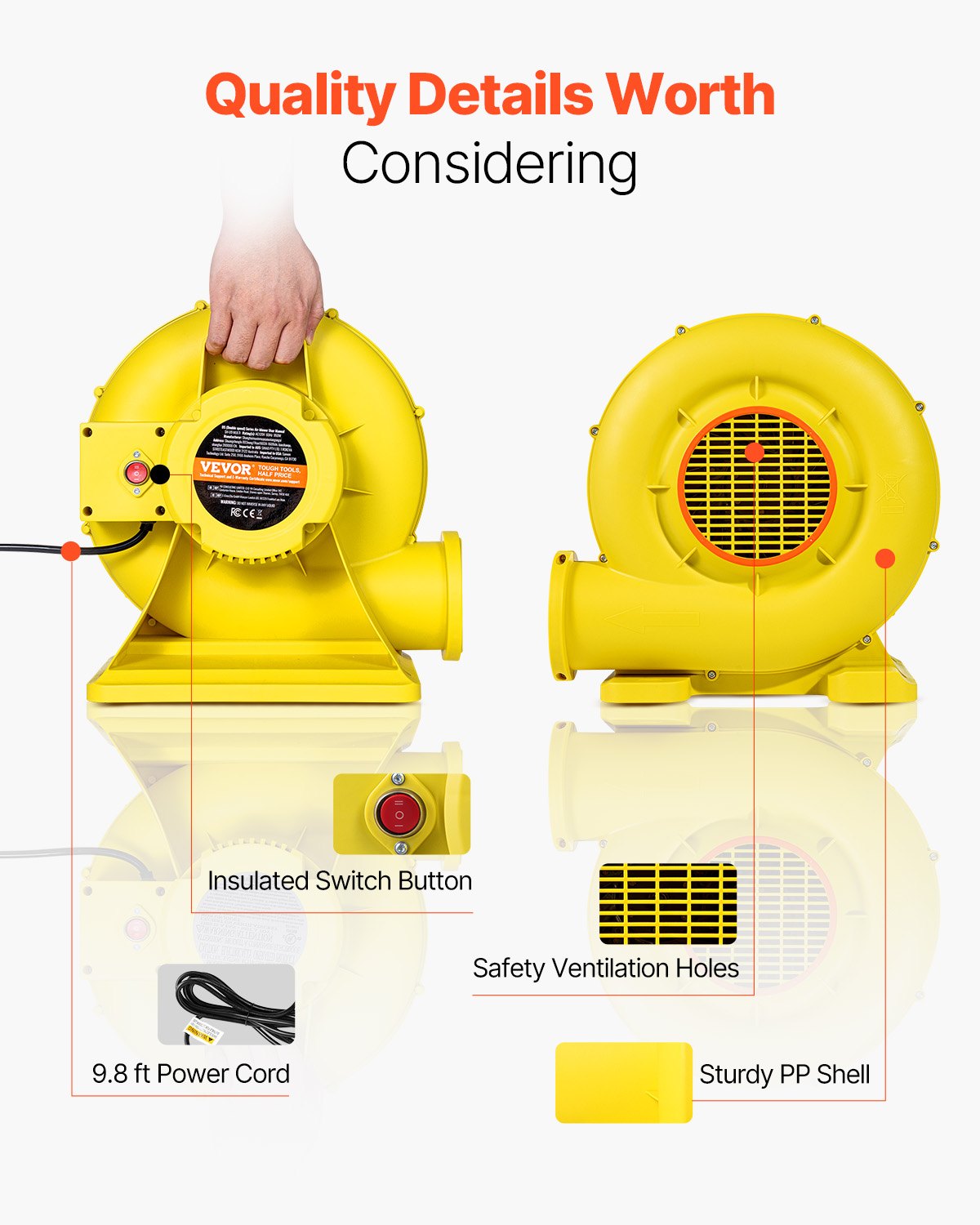 VEVOR Inflatable Bounce House Blower 0.8&1HP 750W for Commercial Bounce House