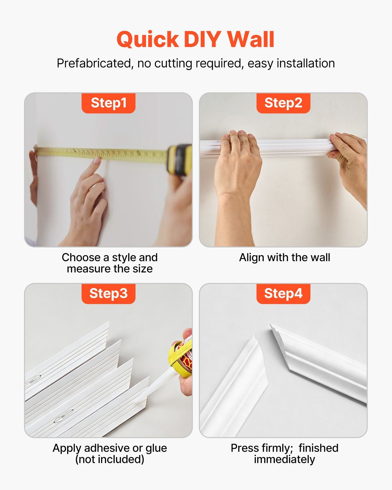 Wall Molding 3 Pack, Wainscoting Panels Kit, Lightweight Paintable Polystyrene, Easy to Install Accent Wall Trim for Interior Décor Living Room, Bedroom, Home, White (79x160 + 79x61 cm)