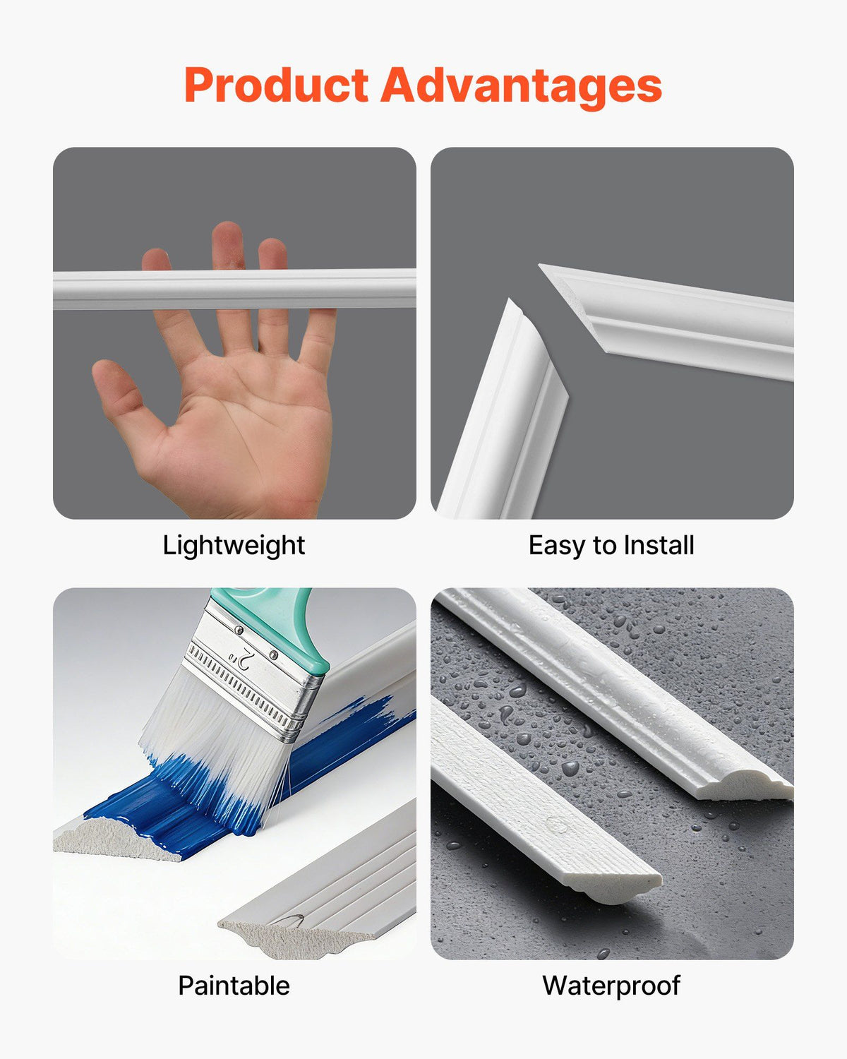 Wall Molding 3 Pack, Wainscoting Panels Kit, Lightweight Paintable Polystyrene, Easy to Install Accent Wall Trim for Interior Décor Living Room, Bedroom, Home, White (58x143 + 58x58 cm)