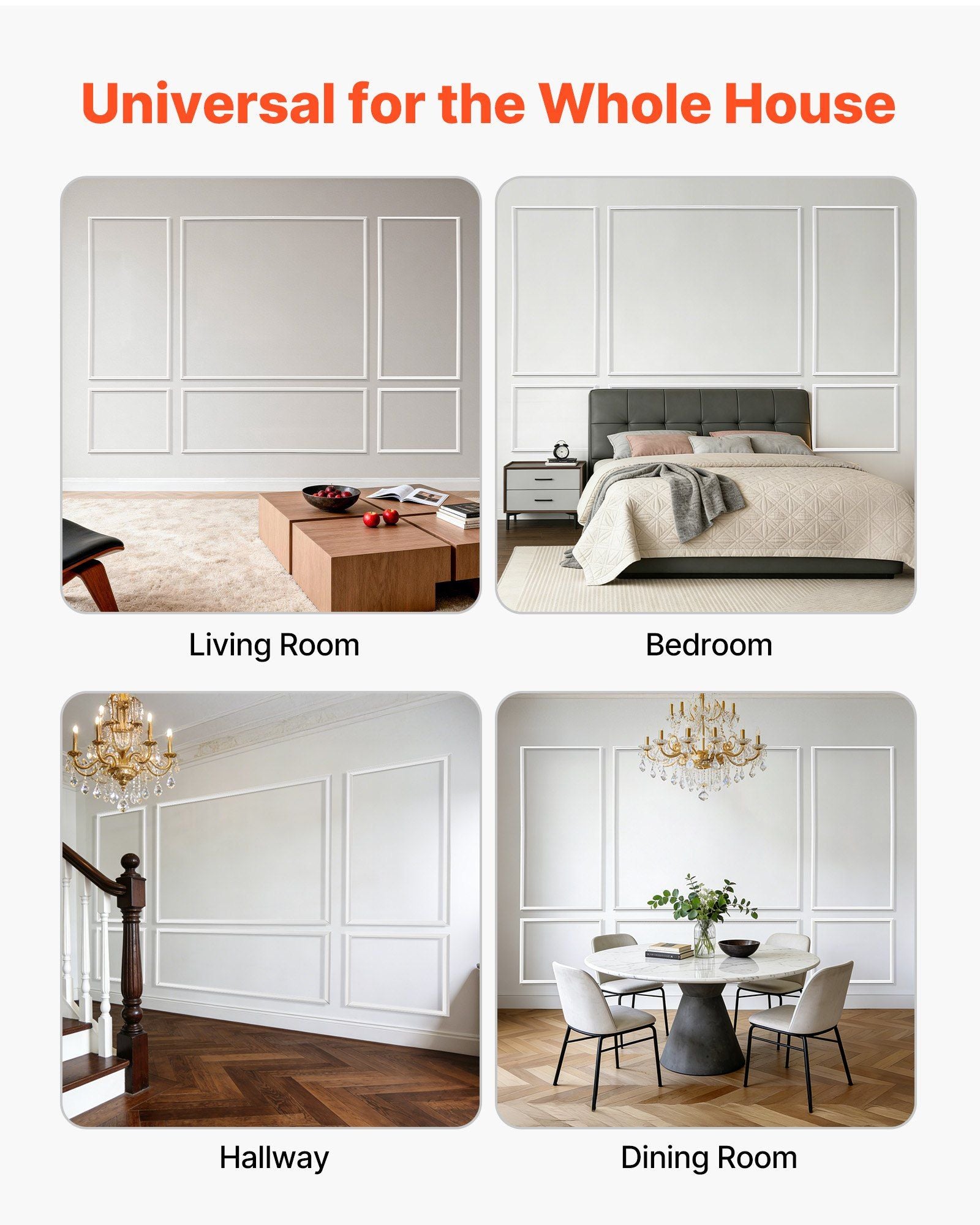 Wall Molding 3 Pack, Wainscoting Panels Kit, Lightweight Paintable Polystyrene, Easy to Install Accent Wall Trim for Interior Décor Living Room, Bedroom, Home, White (58x143 + 58x58 cm)