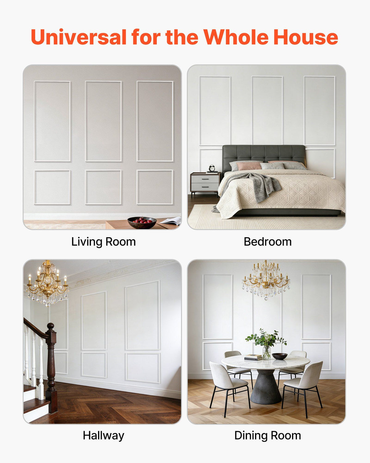 Wall Molding 3 Pack, Wainscoting Panels Kit, Lightweight Paintable Polystyrene, Easy to Install, Waterproof Accent Wall Trim for Interior Décor Living Room, Bedroom, White (61x137 + 61x61 cm)