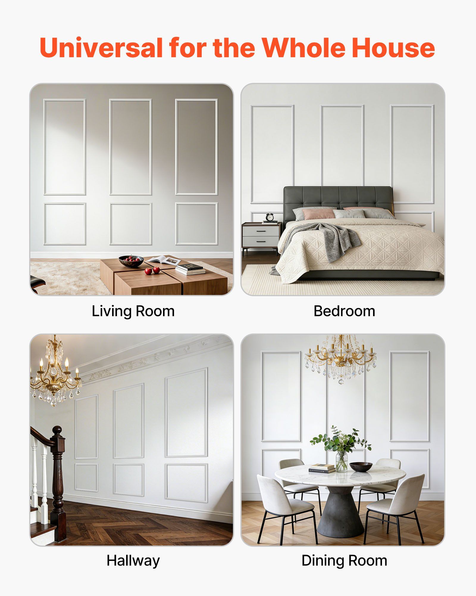 Wall Molding 3 Pack, Wainscoting Panels Kit, Lightweight Paintable Polystyrene, Easy to Install, Waterproof Accent Wide Profile Trim for Interior Living Room, Bedroom,White (61x137 + 61x61 cm)