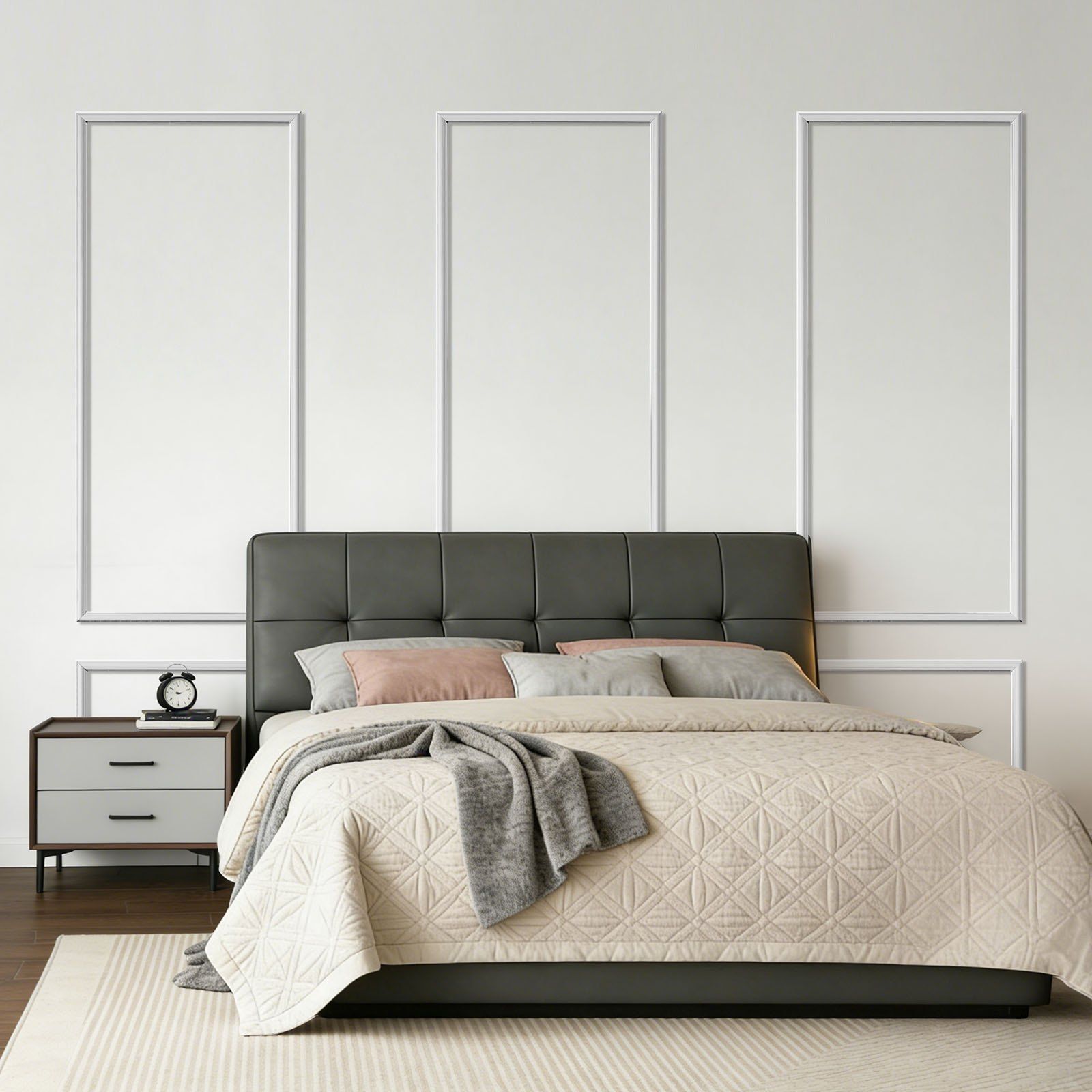 Wall Molding 3 Pack, Wainscoting Panels Kit, Lightweight Paintable Polystyrene, Easy to Install, Waterproof Accent Wide Profile Trim for Interior Living Room, Bedroom,White (61x137 + 61x61 cm)