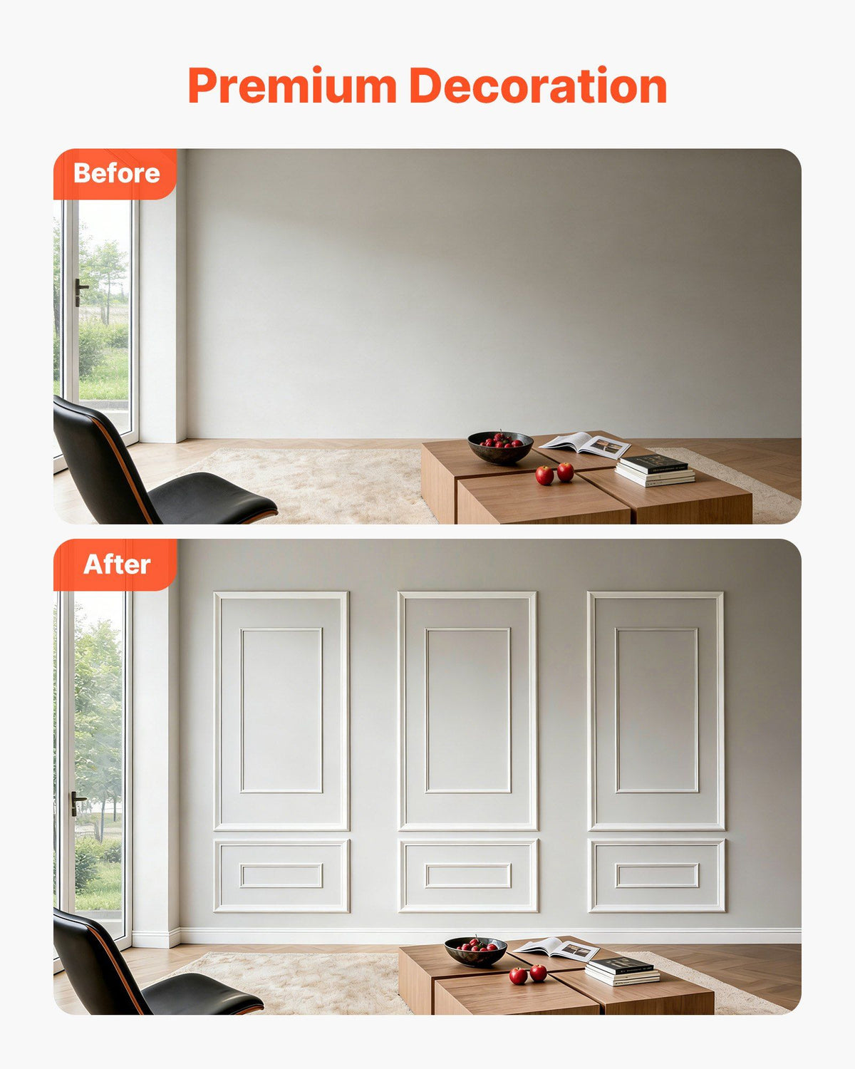 Wall Molding 3 Pack, Wainscoting Panels Kit with Dual-Line Wide & Narrow Profile, Lightweight Paintable Polystyrene, Easy to Install Accent Wall Trim for Interior Living Room, Bedroom,White