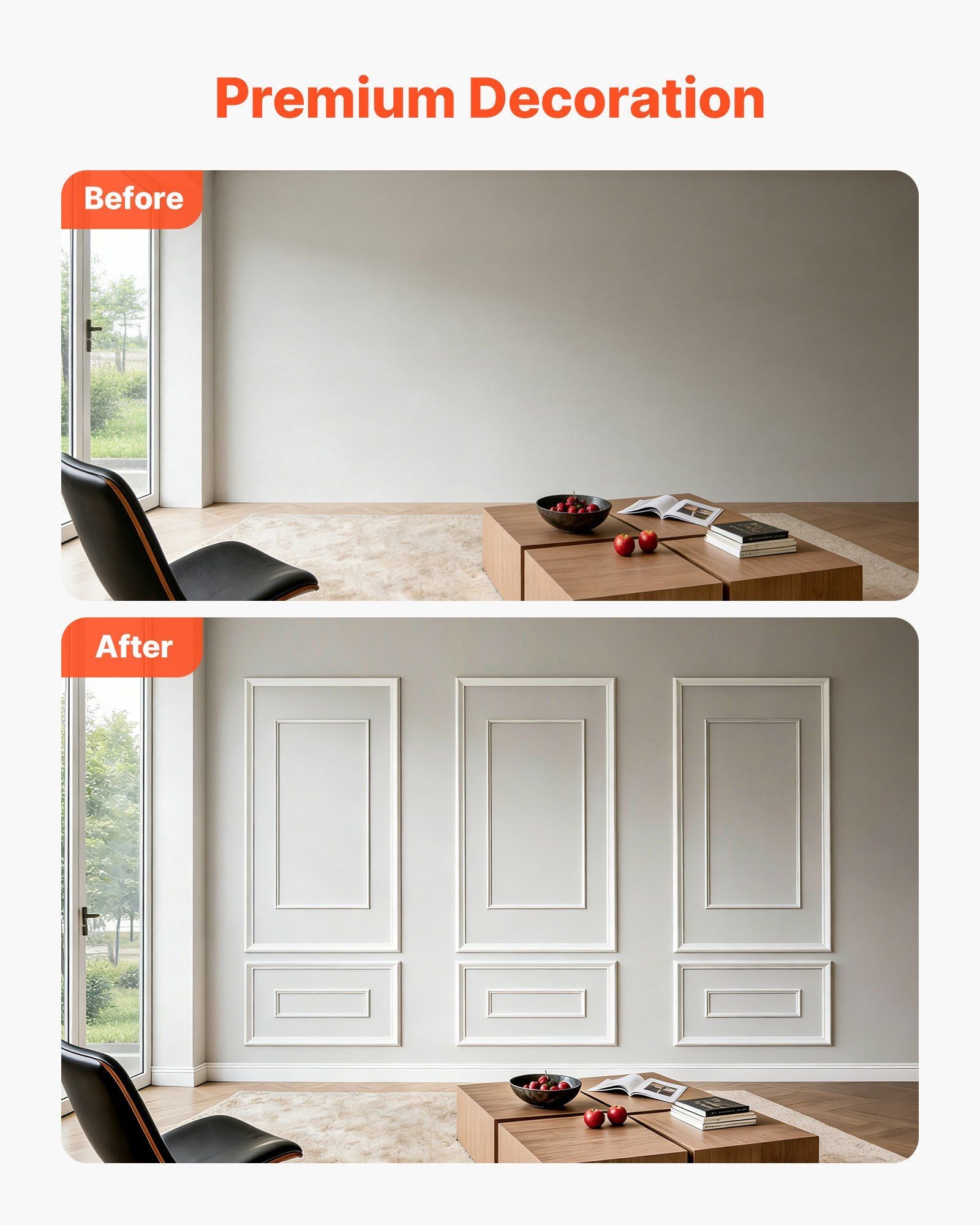 Wall Molding 3 Pack, Wainscoting Panels Kit with Dual-Line Wide & Narrow Profile, Lightweight Paintable Polystyrene, Easy to Install Accent Wall Trim for Interior Living Room, Bedroom,White