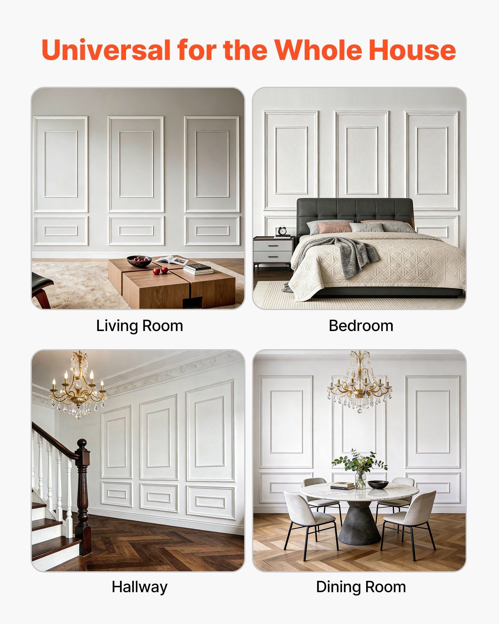 Wall Molding 3 Pack, Wainscoting Panels Kit with Dual-Line Wide & Narrow Profile, Lightweight Paintable Polystyrene, Easy to Install Accent Wall Trim for Interior Living Room, Bedroom,White