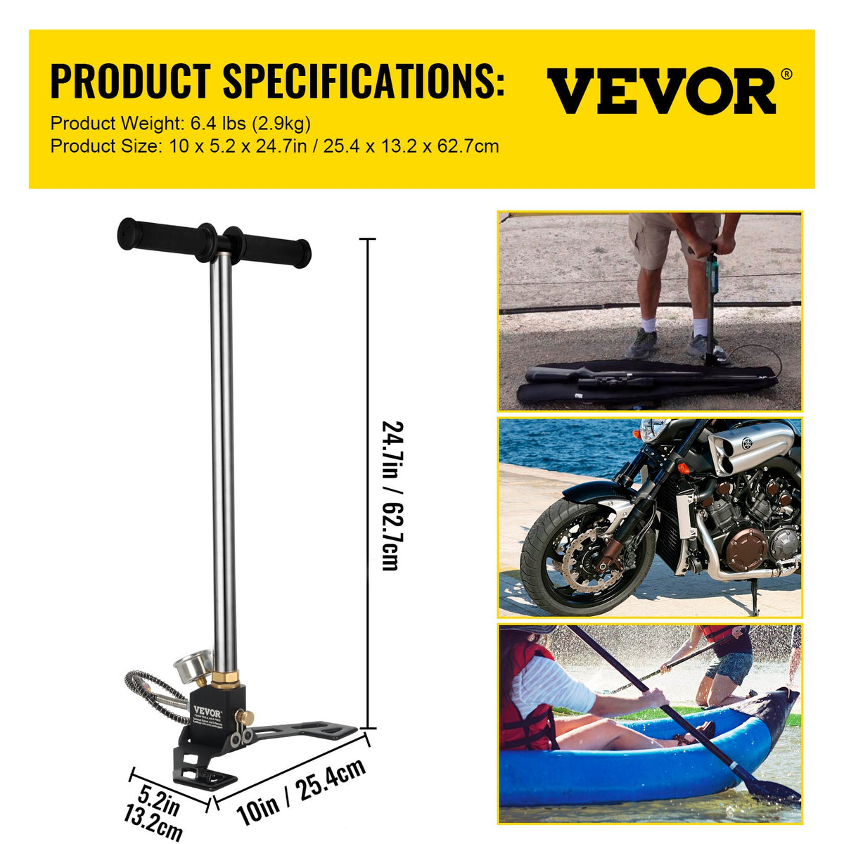 VEVOR High Pressure Hand Pump 3 Stage up to 4500 psi PCP Pump Safe and Convenient Airgun PCP Pump High Pressure Hand Pump for High Pressure Tires and Pre-Charged Pneumatic Airguns