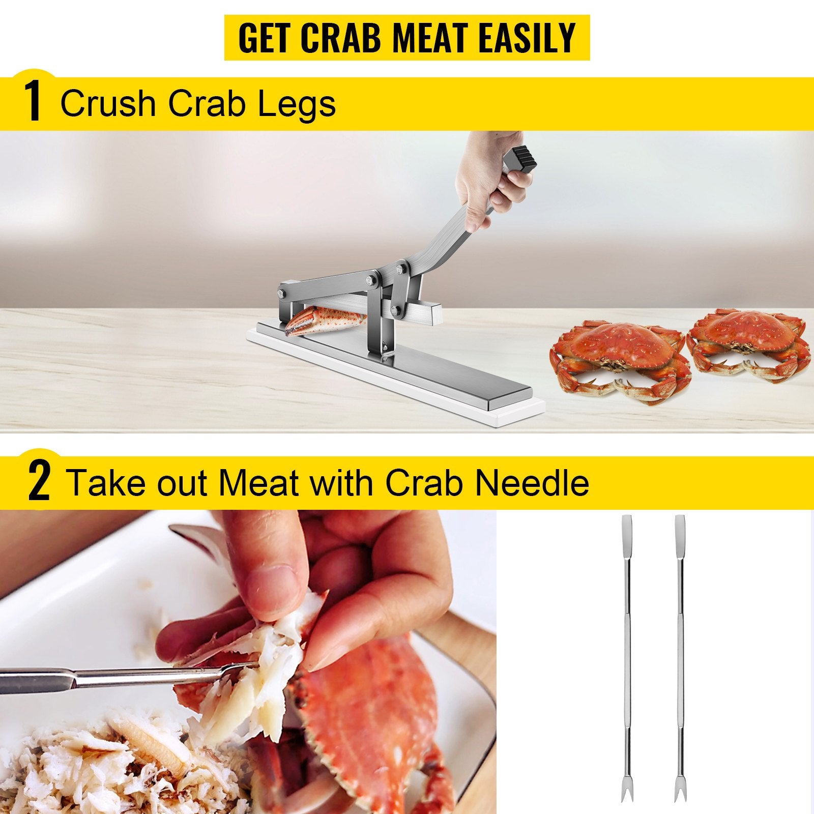 VEVOR Stone Crab Cracker with 2 Seafood Picks, Aluminum & Stainless Steel Construction Shellfish Shucker, Seafood Tools Set for Lobster and Crab Legs