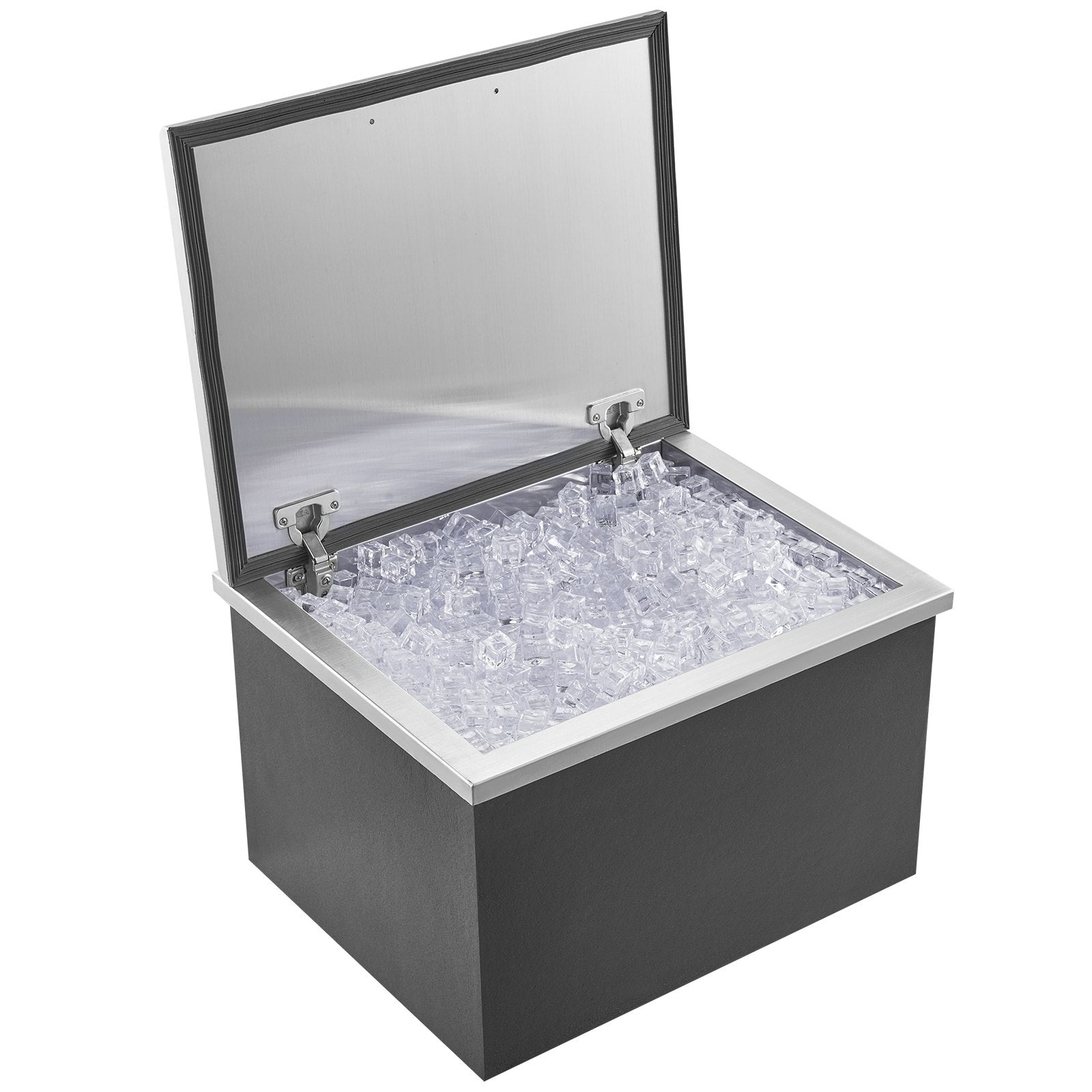 VEVOR Drop in Ice Chest, 20"L x 16"W x 13"H Stainless Steel Ice Cooler, Commercial Ice Bin with Hinged Cover, 40 qt Outdoor Kitchen Ice Bar, Drain-pipe and Drain Plug Included, for Cold Wine Beer
