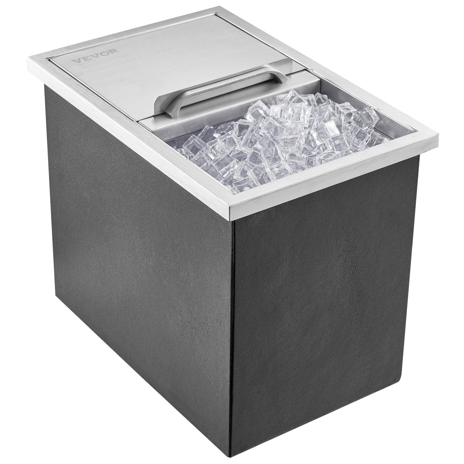 VEVOR Drop in Ice Chest, 18"L x 12"W x 14.5"H Stainless Steel Ice Cooler, Commercial Ice Bin with Sliding Cover, 40.9 qt Outdoor Kitchen Ice Bar, Drain-pipe and Drain Plug Included, for Cold Wine Beer