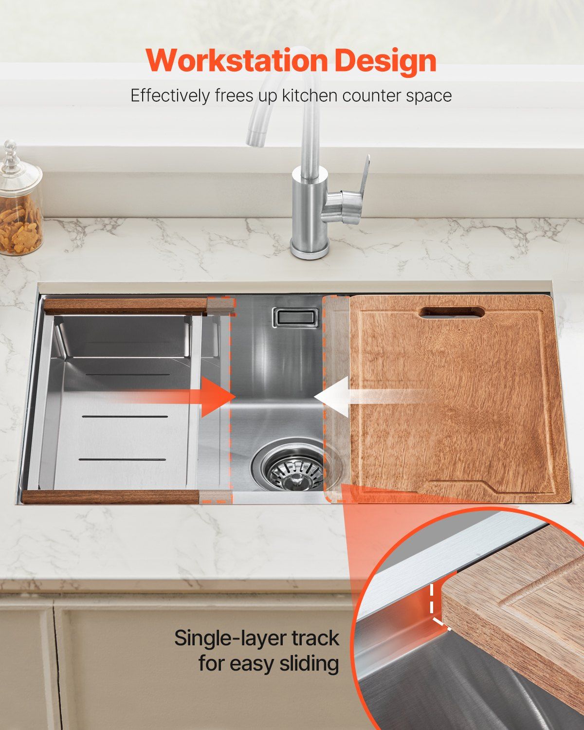 30 inch Kitchen Sink Workstation, 304 Stainless Steel Undermount Sink, Drop-In Single Bowl Farmhouse Basin with Ledge & Multiple Accessories, Household Dishwasher Sinks for RV, Prep Kitchen, Bar