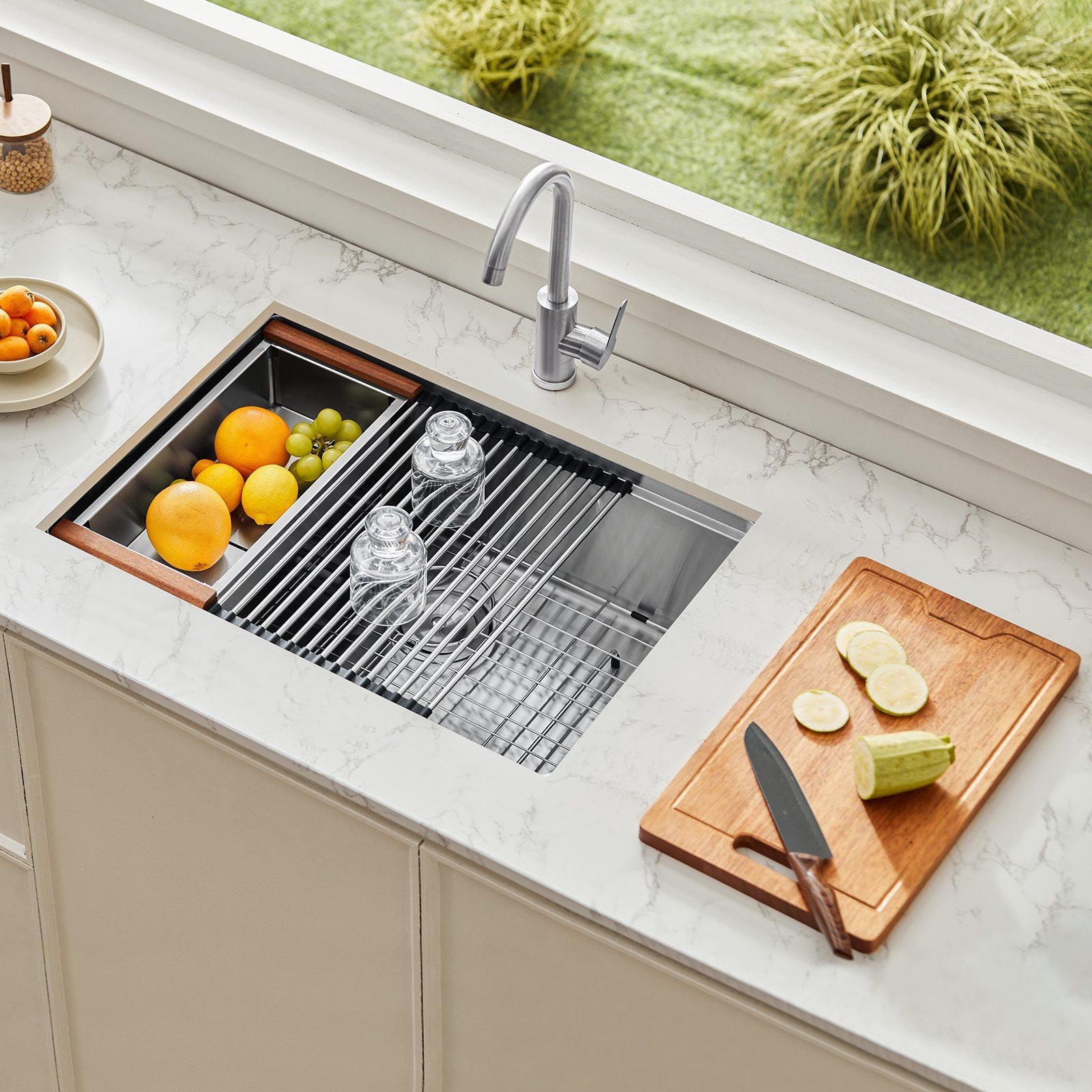 30 inch Kitchen Sink Workstation, 304 Stainless Steel Undermount Sink, Drop-In Single Bowl Farmhouse Basin with Ledge & Multiple Accessories, Household Dishwasher Sinks for RV, Prep Kitchen, Bar