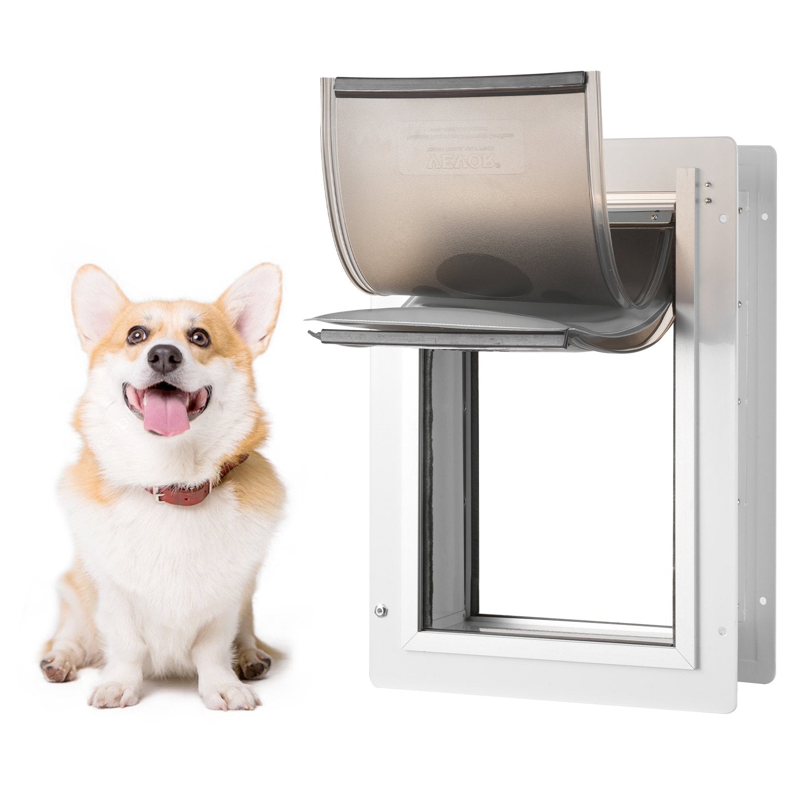 VEVOR Pet Door, 31.2 x 43.5 cm Metal Frame with Lock and 3-Flap System, Weatherproof Doggy Door, Easy to Install in Interior or Exterior Walls, Pet Door Suitable for Cat Doggie Kitties (White-Medium)