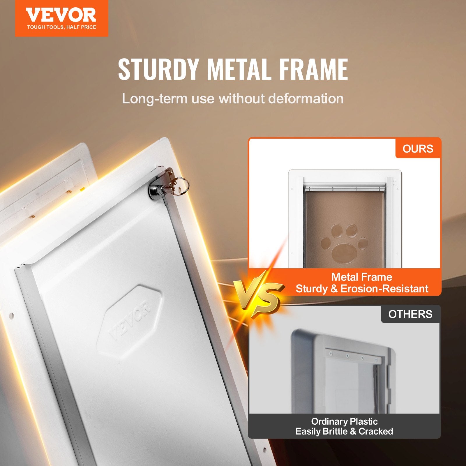 VEVOR Pet Door, 31.2 x 43.5 cm Metal Frame with Lock and 3-Flap System, Weatherproof Doggy Door, Easy to Install in Interior or Exterior Walls, Pet Door Suitable for Cat Doggie Kitties (White-Medium)