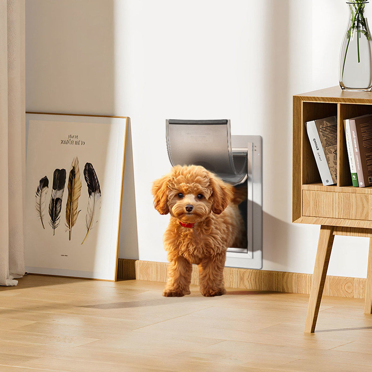 Pet Door, 23.6 x 33.5 cm Metal Frame with Lock and 3-Flap System, Weatherproof Doggy Door, Easy to Install in Interior or Exterior Walls, Pet Door Suitable for Cat Doggie Kitties (White-Small)