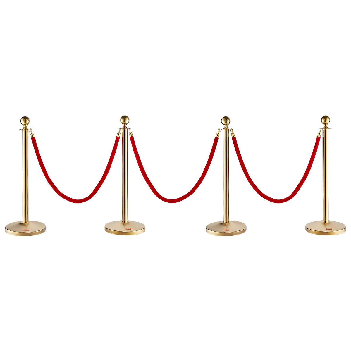 VEVOR Stanchion Post with Velvet Rope, 4-Pack Crowd Control Stanchion with 3PCS 5FT Red Velvet Ropes, Stainless Steel Queue Barrier Line Divider with Fillable Base &amp; Ball Top for Wedding Museum Party