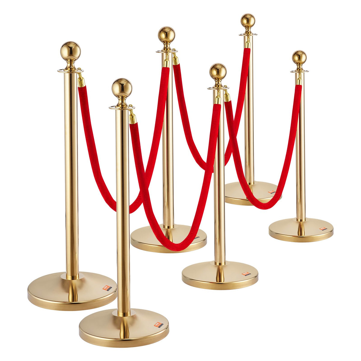 VEVOR Stanchion Post with Velvet Rope, 6-Pack Crowd Control Stanchion with 4PCS 5FT Red Velvet Ropes, Stainless Steel Queue Barrier Line Divider with Fillable Base &amp; Ball Top for Wedding Museum Party