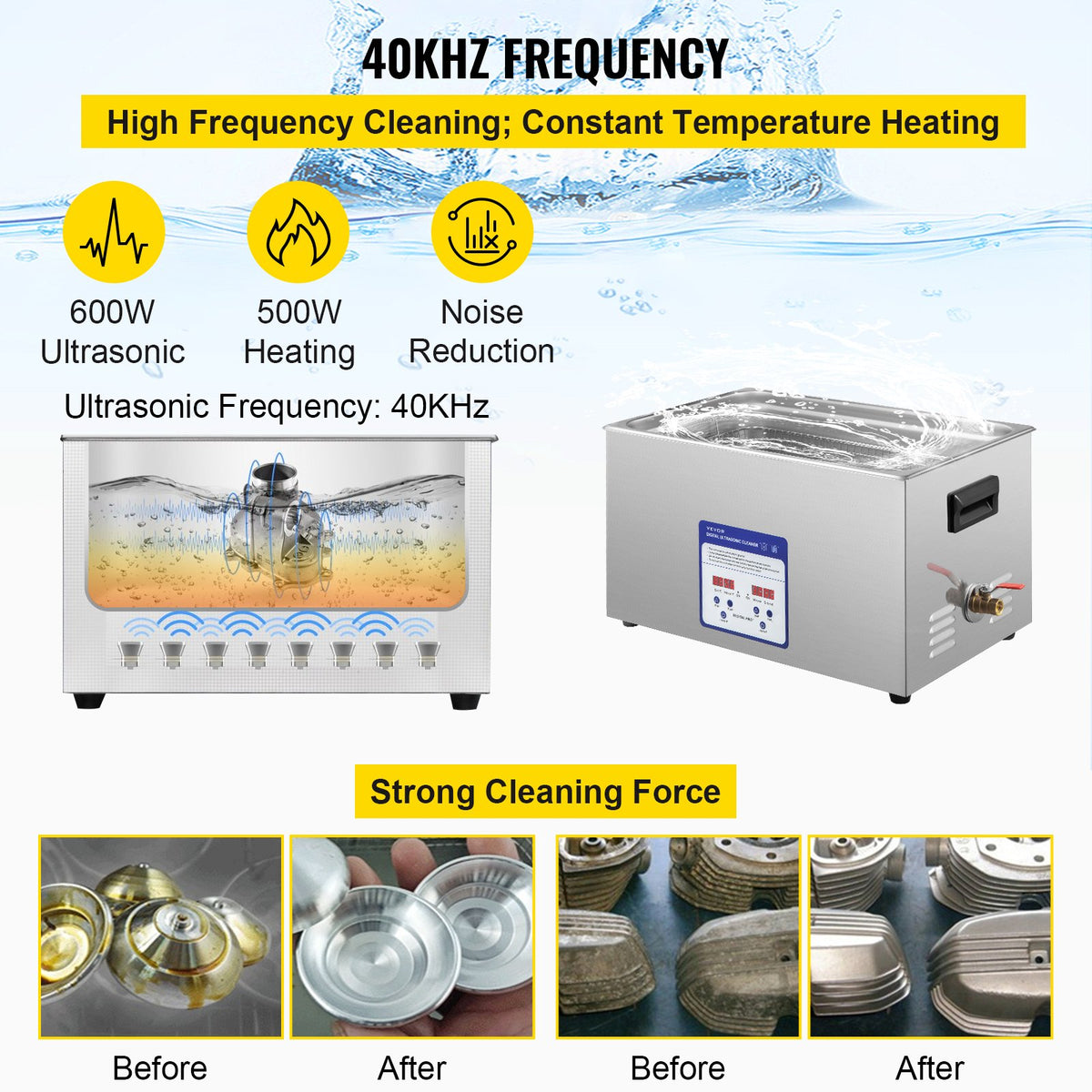 VEVOR Digital Ultrasonic Cleaner 30L Ultrasonic Cleaning Machine 40kHz Sonic Cleaner Machine 316 & 304 Stainless Steel Ultrasonic Cleaner Machine with Heater & Timer for Cleaning Jewelry Glasses Watch