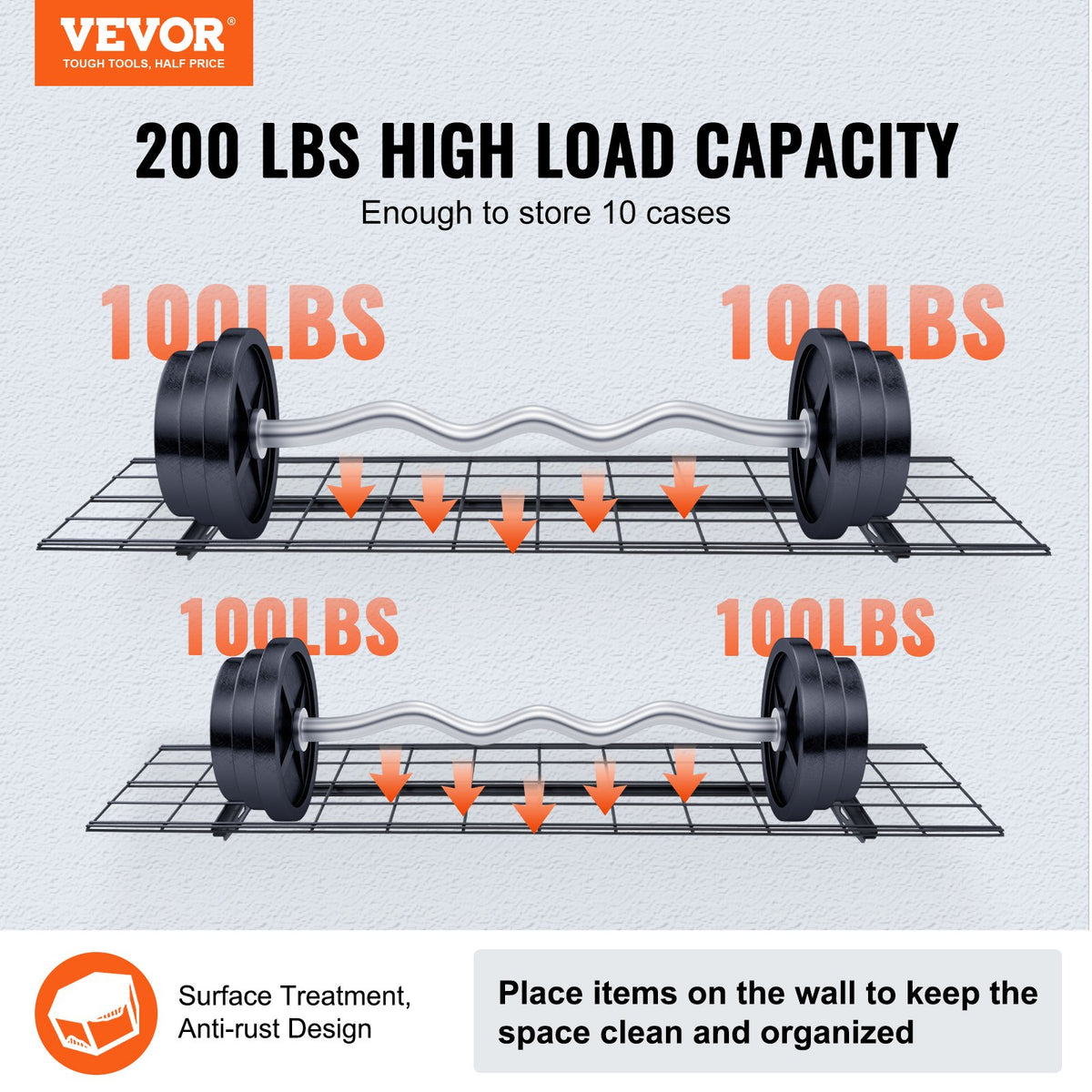 VEVOR Garage Storage Shelving, 2 Pack, 48 x 12 in Heavy Duty Garage Shelves Wall Mounted, 400 lbs Load Capacity(Total) Garage Storage Rack Floating Shelves, Suitable for Shop, Shed, Garage Storage