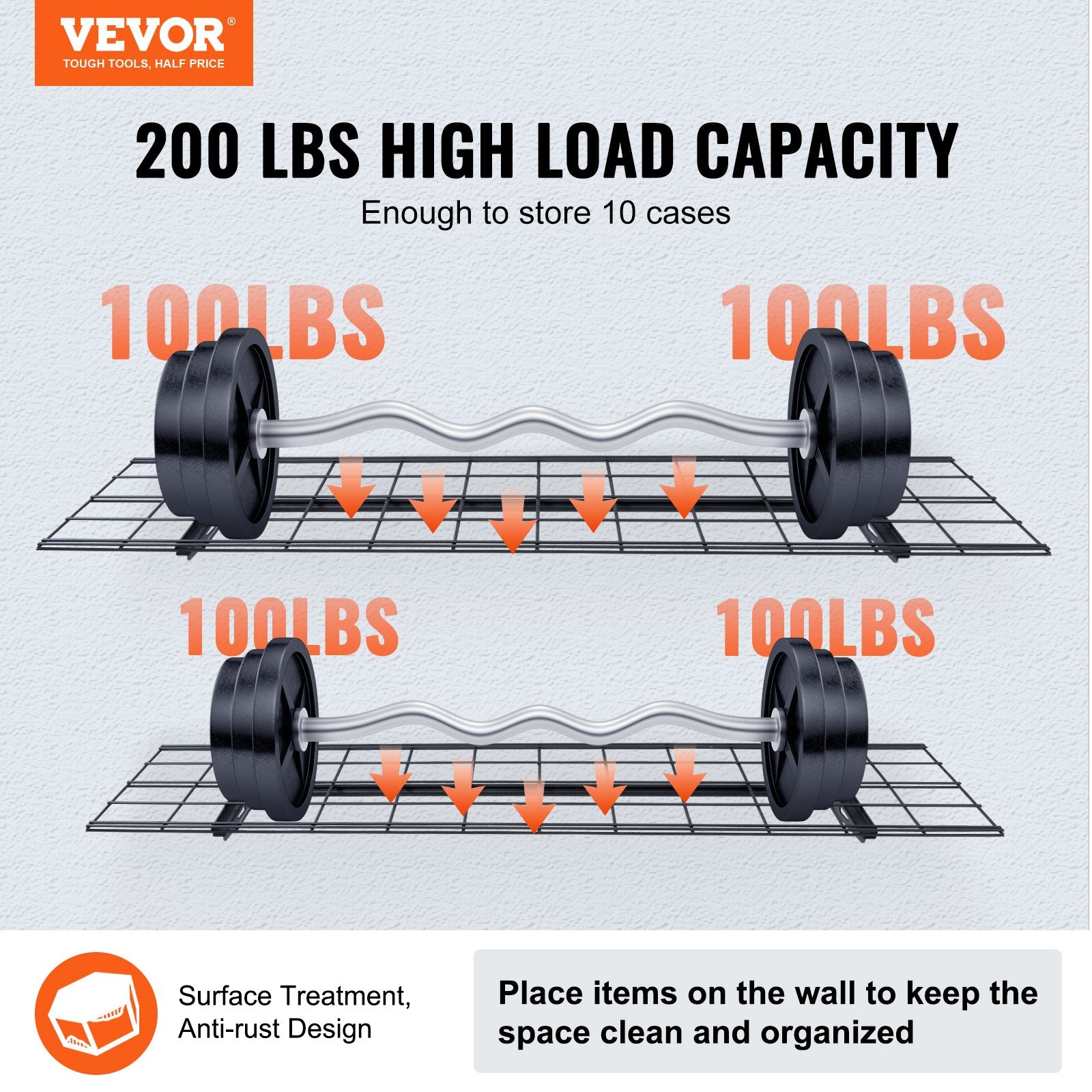 VEVOR Garage Storage Shelving, 2 Pack, 48 x 12 in Heavy Duty Garage Shelves Wall Mounted, 400 lbs Load Capacity(Total) Garage Storage Rack Floating Shelves, Suitable for Shop, Shed, Garage Storage