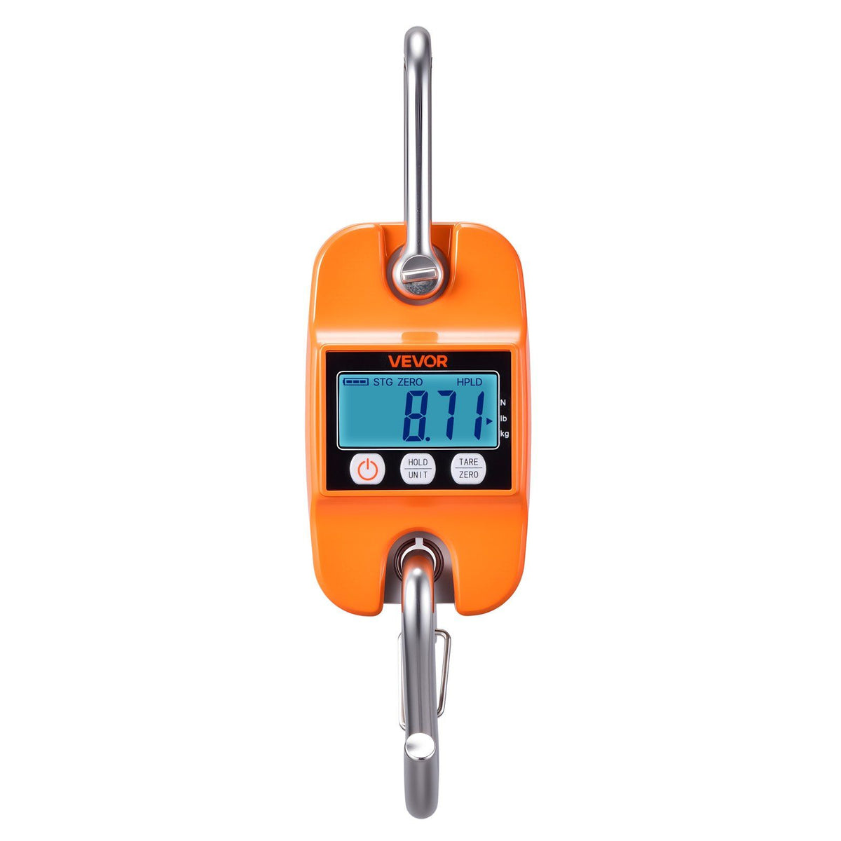 Digital Crane Scale, 880 lbs/400 kg Max Capacity, Handheld Hanging Scale with Cast Aluminum Case & LCD Display, 100 g Division & 3 Unit Switch, Auto-Off Setting for Farm Hunting Fishing, Orange