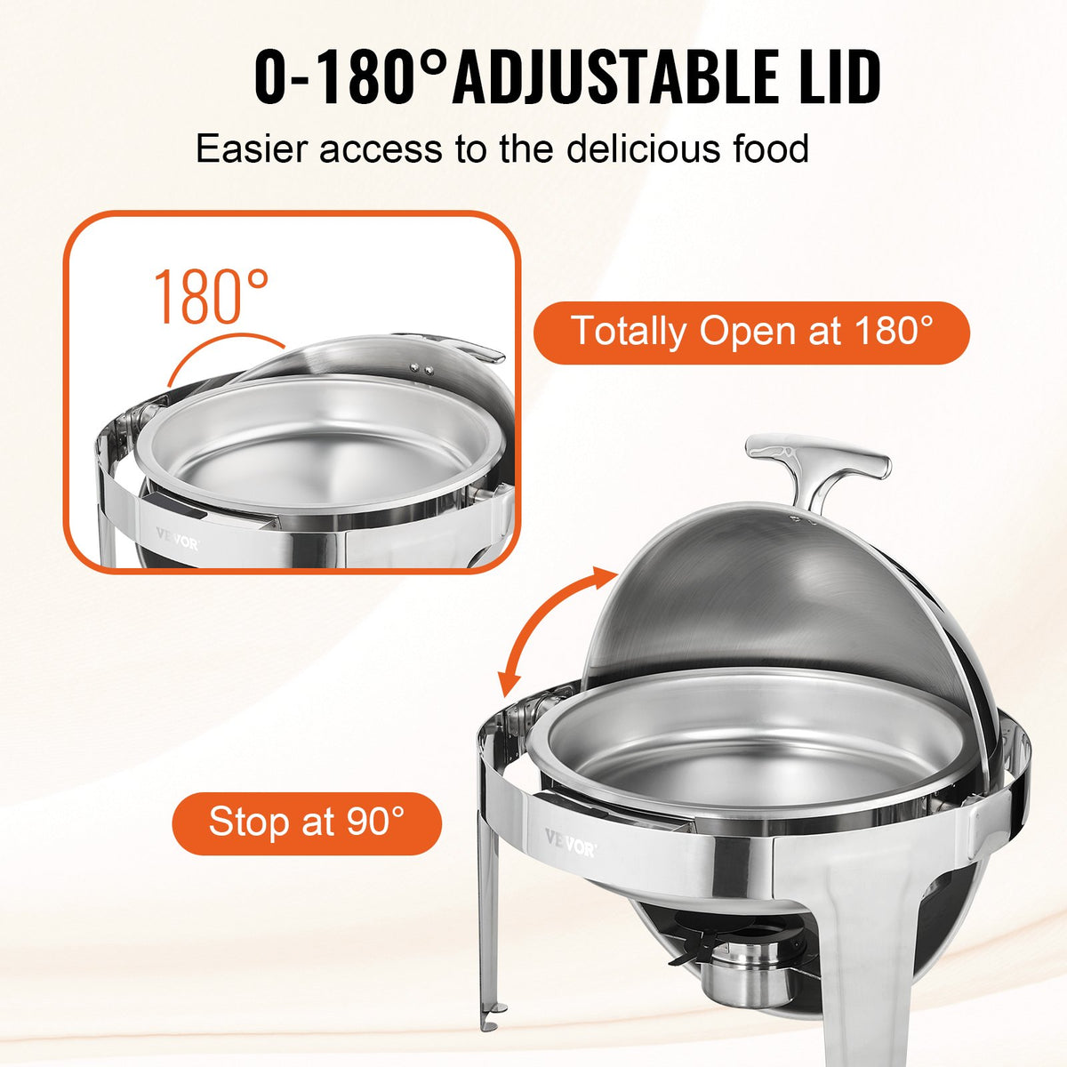 VEVOR Roll Top Chafing Dish Buffet Set, 5.5L 2 Pack, Stainless Steel Chafer with 2 Full Size Pans, Round Catering Warmer Server with Lid Water Pan Stand Fuel Holder, for at Least 5 People Each