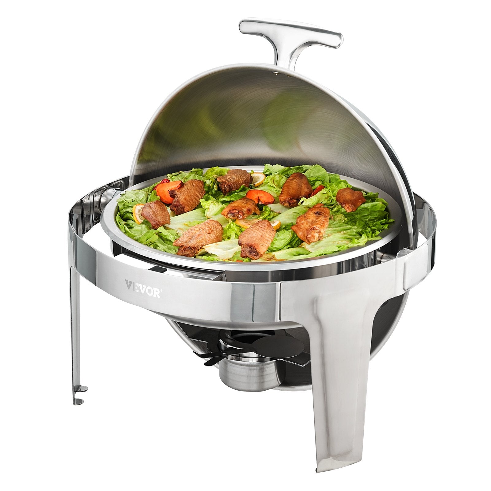 VEVOR Roll Top Chafing Dish Buffet Set, 5.5L 2 Pack, Stainless Steel Chafer with 2 Full Size Pans, Round Catering Warmer Server with Lid Water Pan Stand Fuel Holder, for at Least 5 People Each