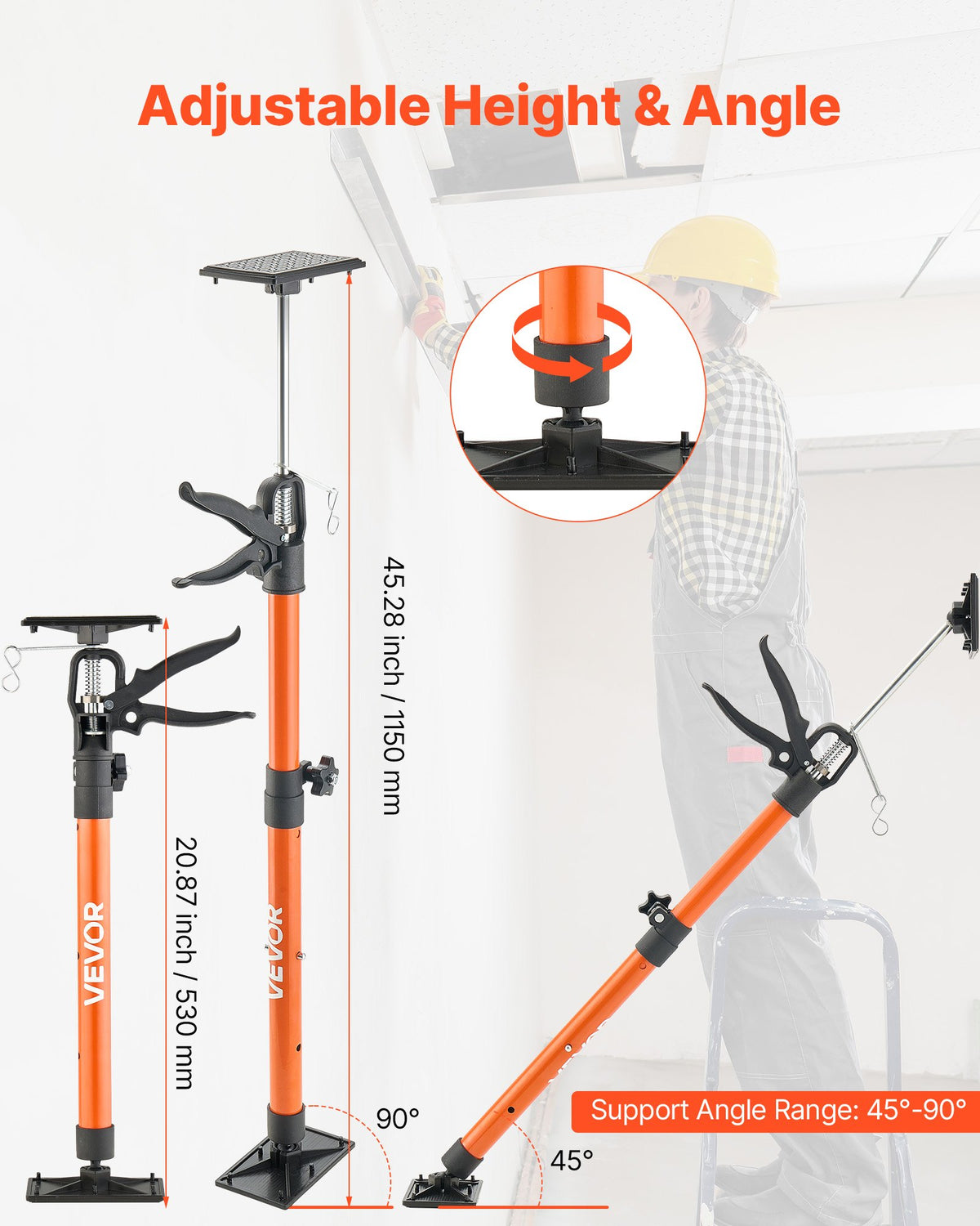 VEVOR Cabinet Jack Support Pole, 2-Pack, 54-155 cm Steel Telescopic Quick Support Rod, Adjustable 3rd Hand System up to 70 kg Capacity for Installing Cabinets, Lifting Drywall, Cargo Bars