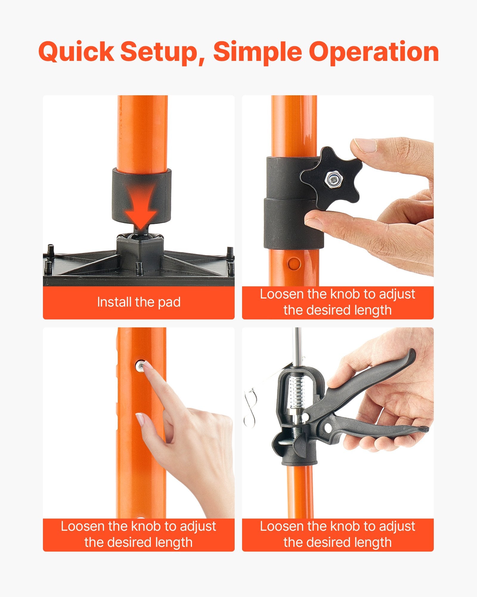 VEVOR Cabinet Jack Support Pole, 2-Pack, 54-155 cm Steel Telescopic Quick Support Rod, Adjustable 3rd Hand System up to 70 kg Capacity for Installing Cabinets, Lifting Drywall, Cargo Bars