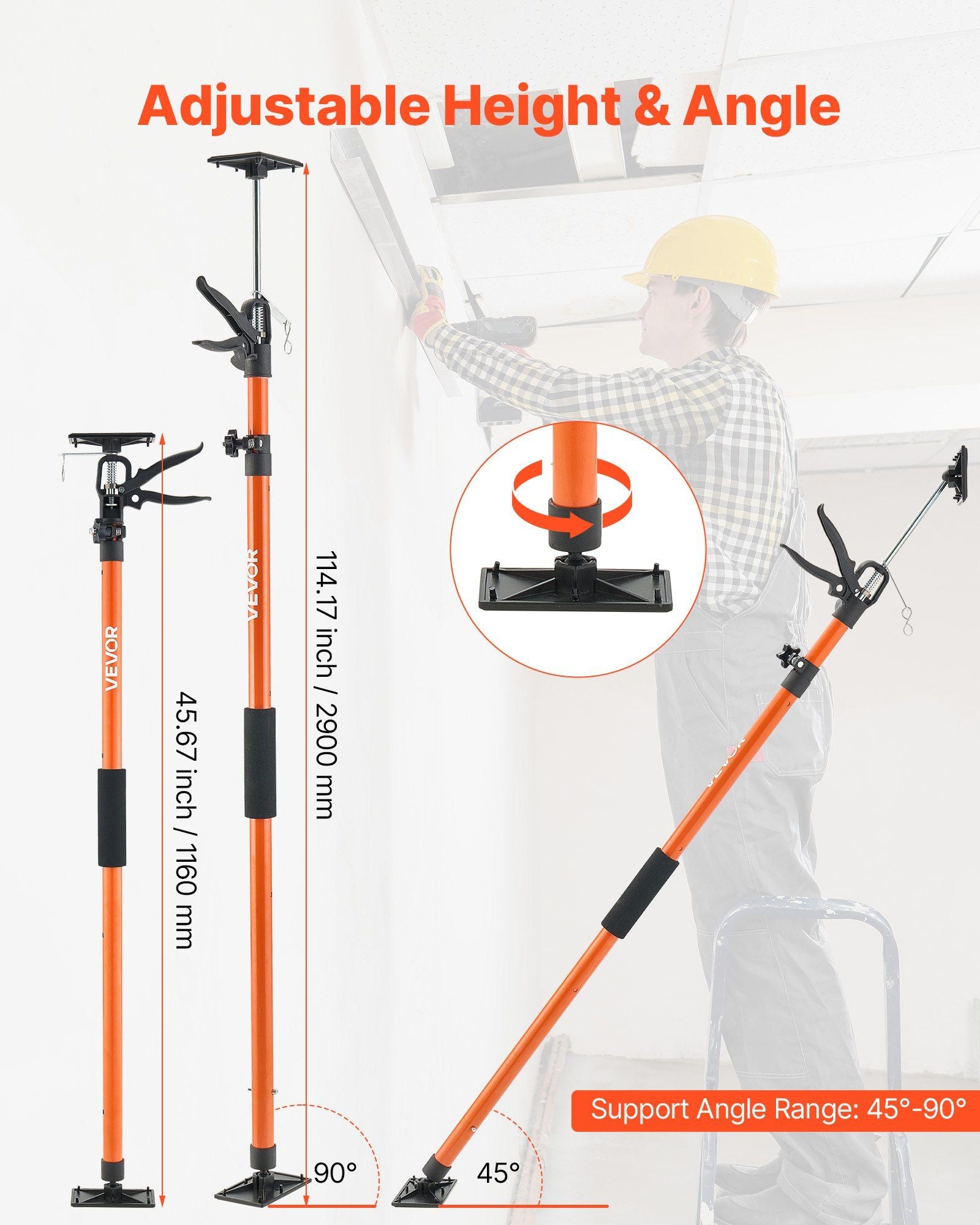 Cabinet Jack Support Pole, 2-Pack, 116-290 cm Steel Telescopic Quick Support Rod, Adjustable 3rd Hand System up to 70 kg Capacity for Installing Cabinets, Lifting Drywall, Cargo Bars