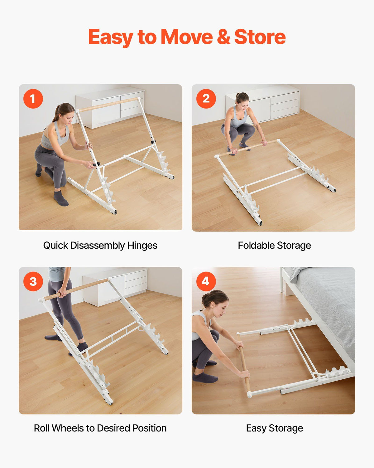 Ballet Barre, Freestanding Portable Barre Bar, Home Fitness Exercise Equipment for Abs, Arms, Strength, and Cardio, Easy to Store Foldable Stretching Dance Bars, 4 Level Height Adjustable