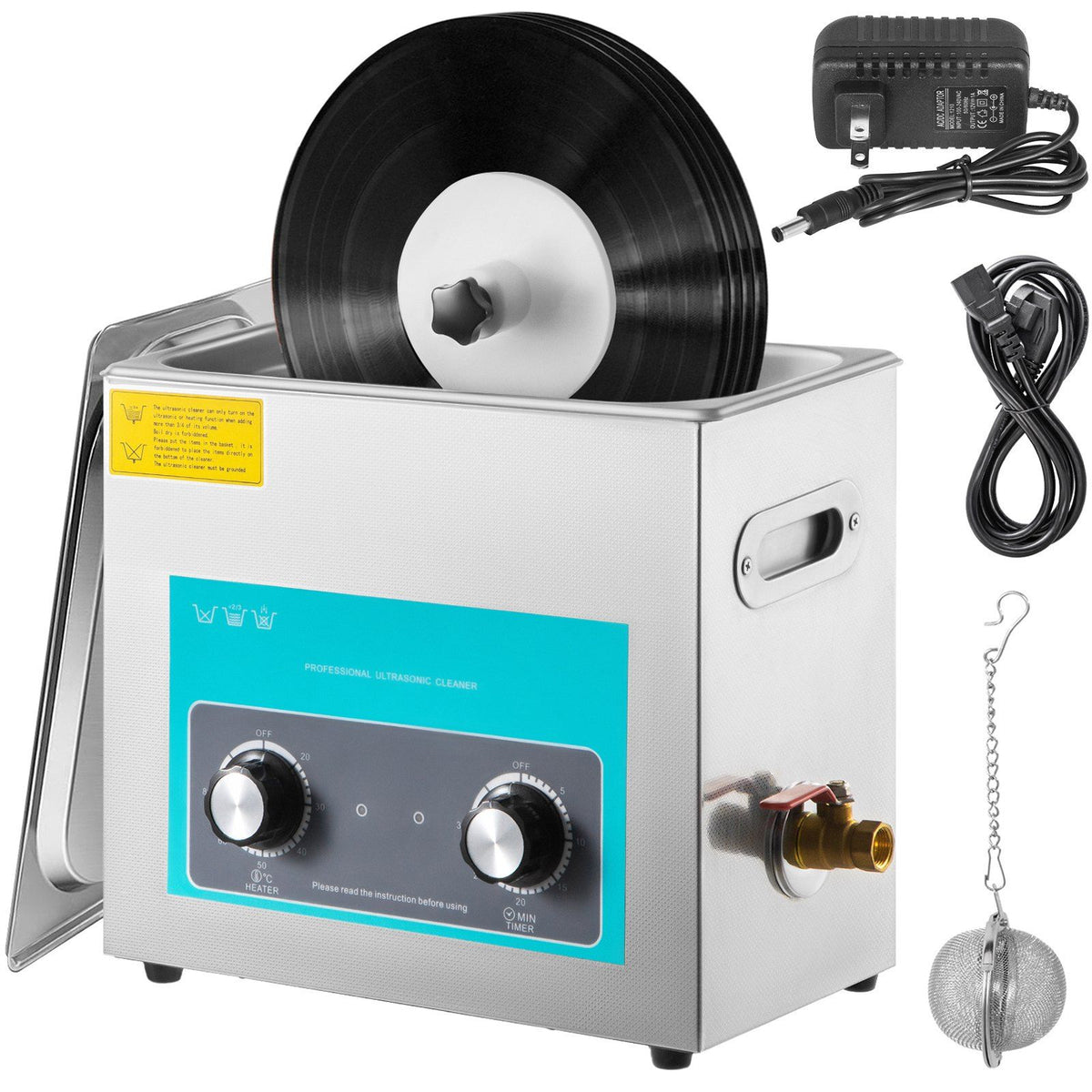 Ultrasonic Vinyl Record Cleaner 6L 40kHz Vinyl Ultrasonic Cleaning Machine Knob Control Record Ultrasonic Cleaner 8 Records Vinyl Sonic Cleaner Stainless Steel Tank with Mechanical Heater &amp; Time