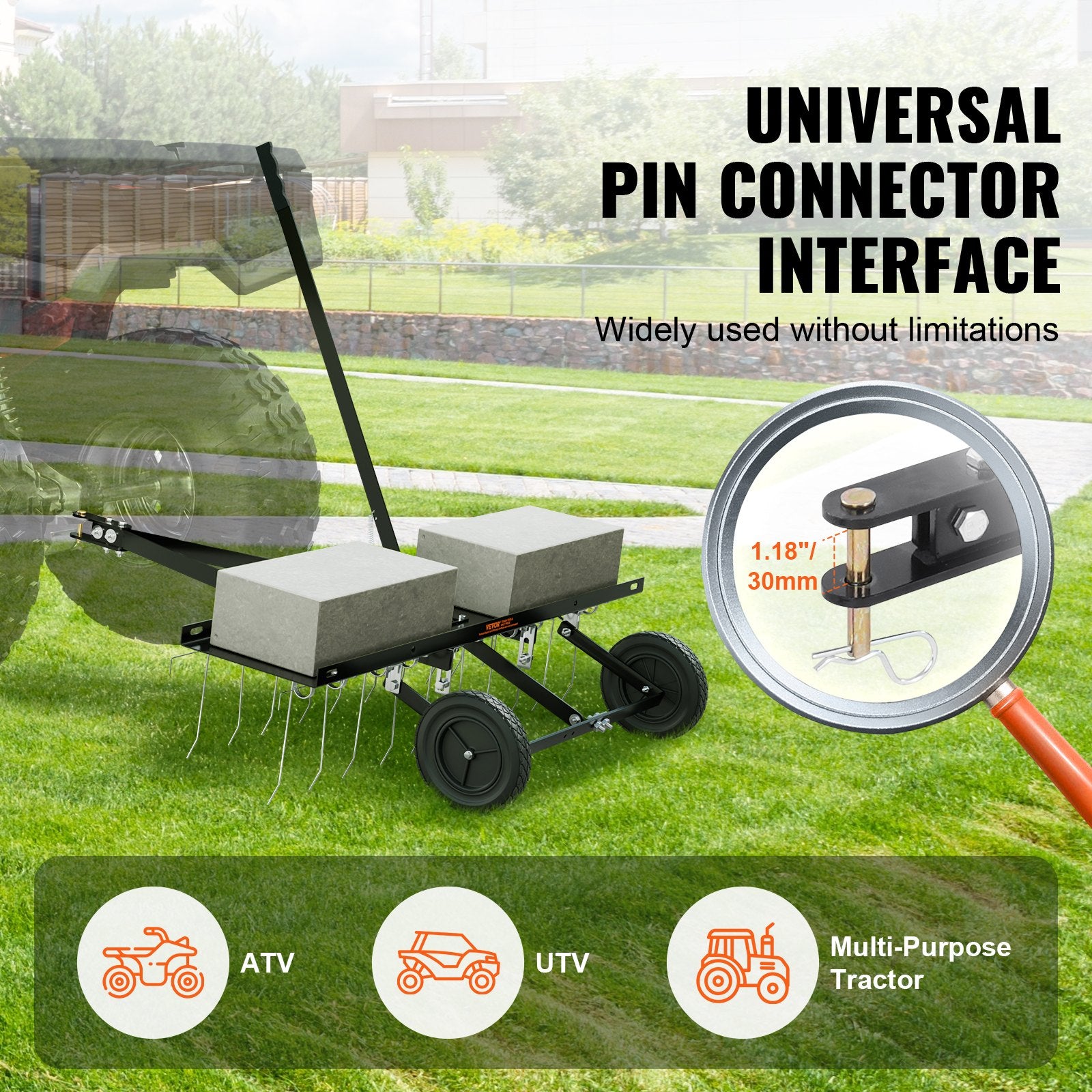 VEVOR Tow Behind Dethatcher, 1015mm Tow Dethatcher with 20 Spring Steel Tines, Lawn Dethatcher Rake for ATV or Mower, Tow Behind Lawn Rake with Lift Handle for Garden Farm Grass