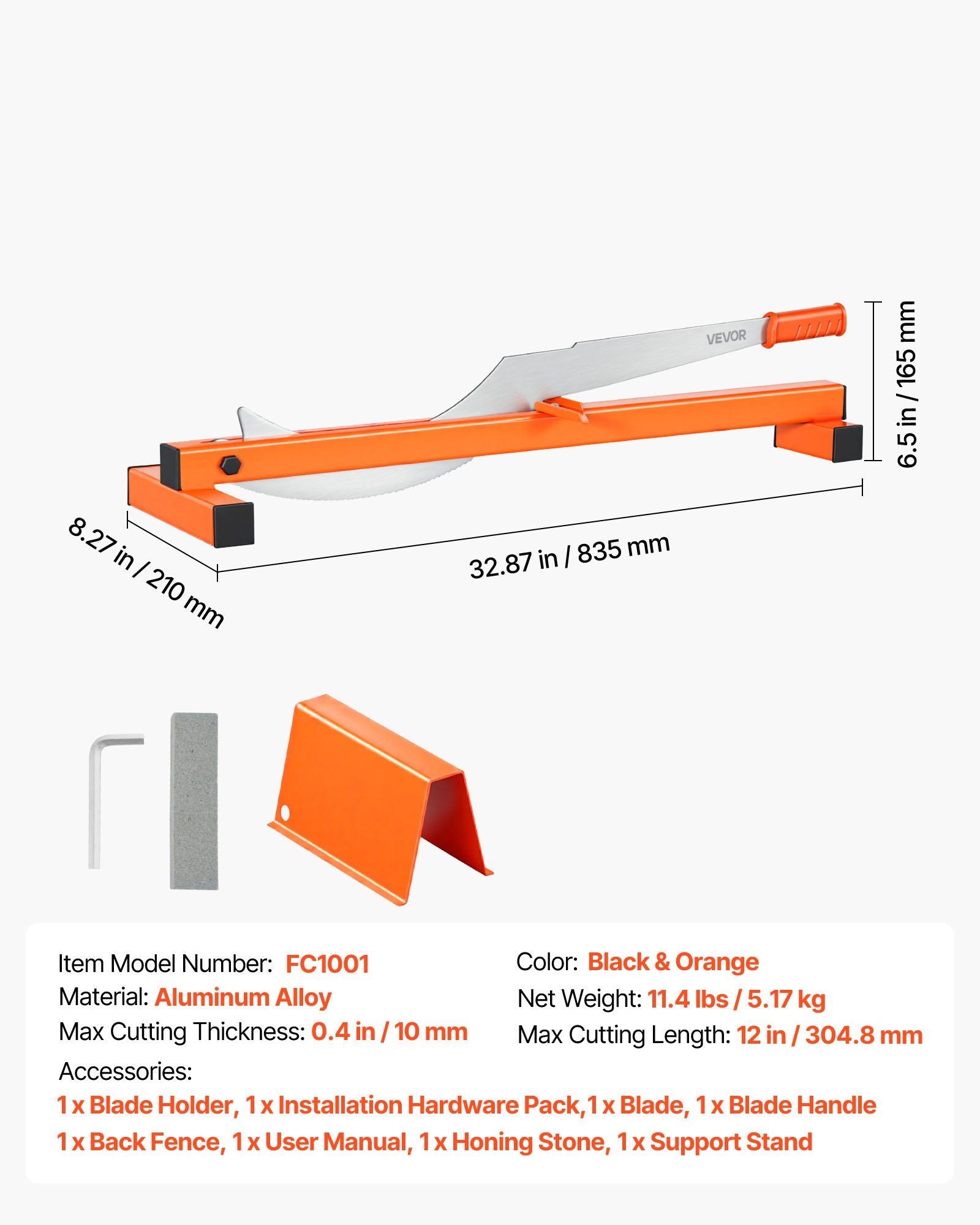 304.8mm Vinyl Floor Cutter, 10mm Thick Laminate Flooring Cutter with Cutting Angle Guide, Rubber Handle, Honing Stone, D2 Steel Blade for Cutting Laminate, Vinyl, Home Renovation