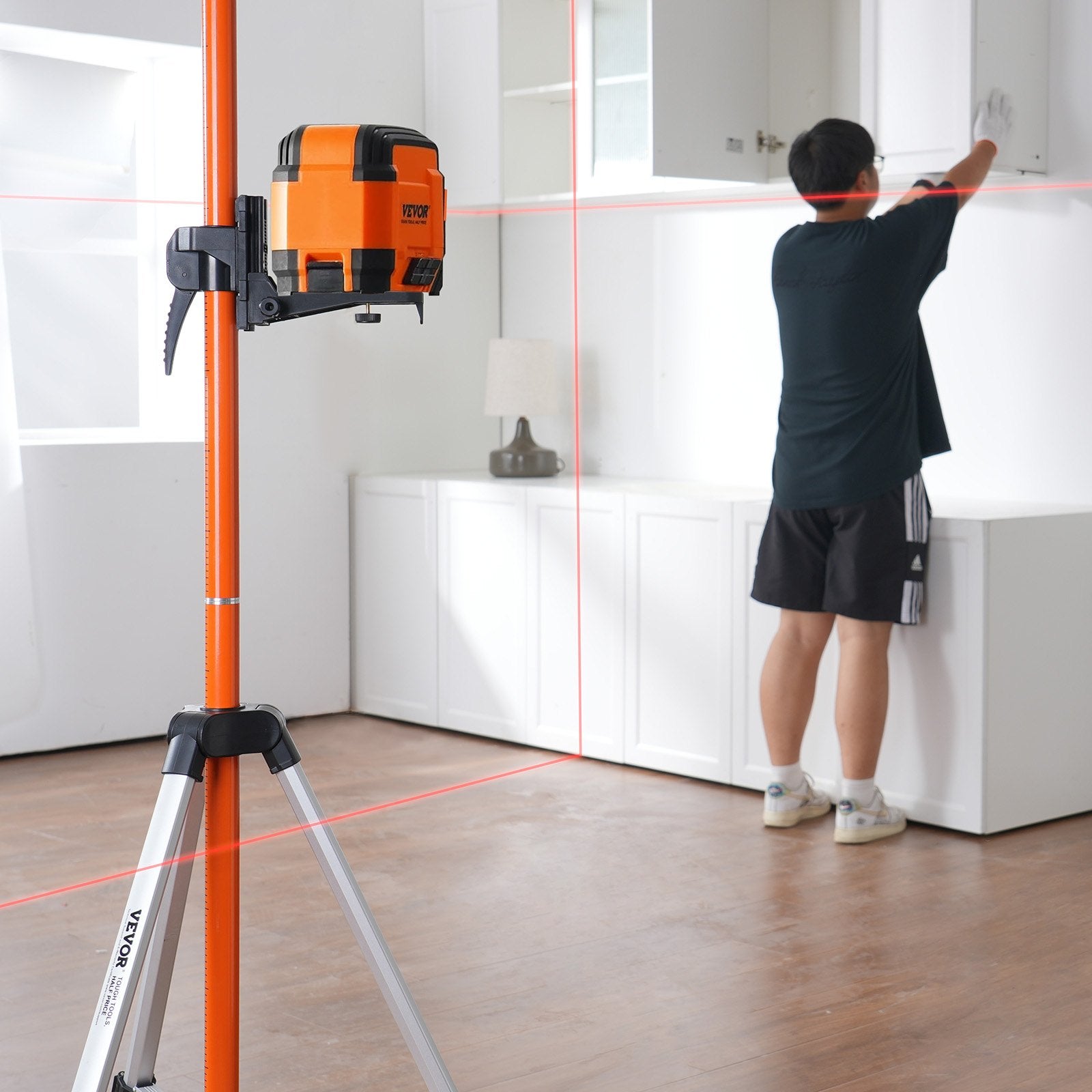 VEVOR Laser Level Tripod, 1/4"-20 & 5/8"-11 Thread Mount, 40.94-133.85 inch Height Adjustment with Level Bubble & Heavy-duty Stand, Extendable Pole Lightweight Aluminum Tripod for Laser Scanner