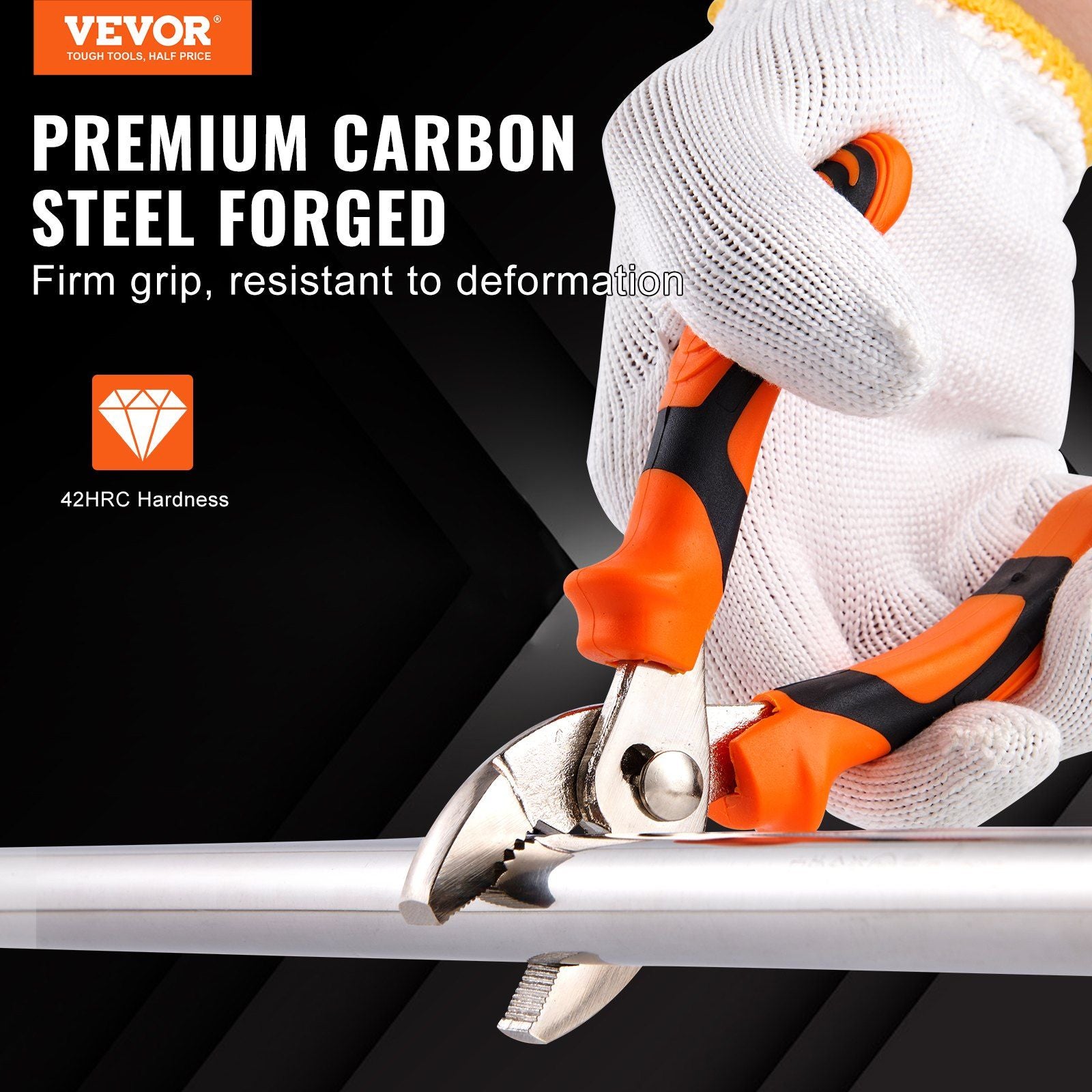 Pliers Set, 8-Piece, High Carbon Steel, 30.5cm/25.4cm/20.3cm Groove Joint Pliers, 20.3cm Linesman's Pliers, 15.2cm Slip Joint Pliers, 20.3cm Long Nose Pliers, 15.2cm Diagonal Cutter, 25.4cm Adjustable Wrench, and Tool Bag