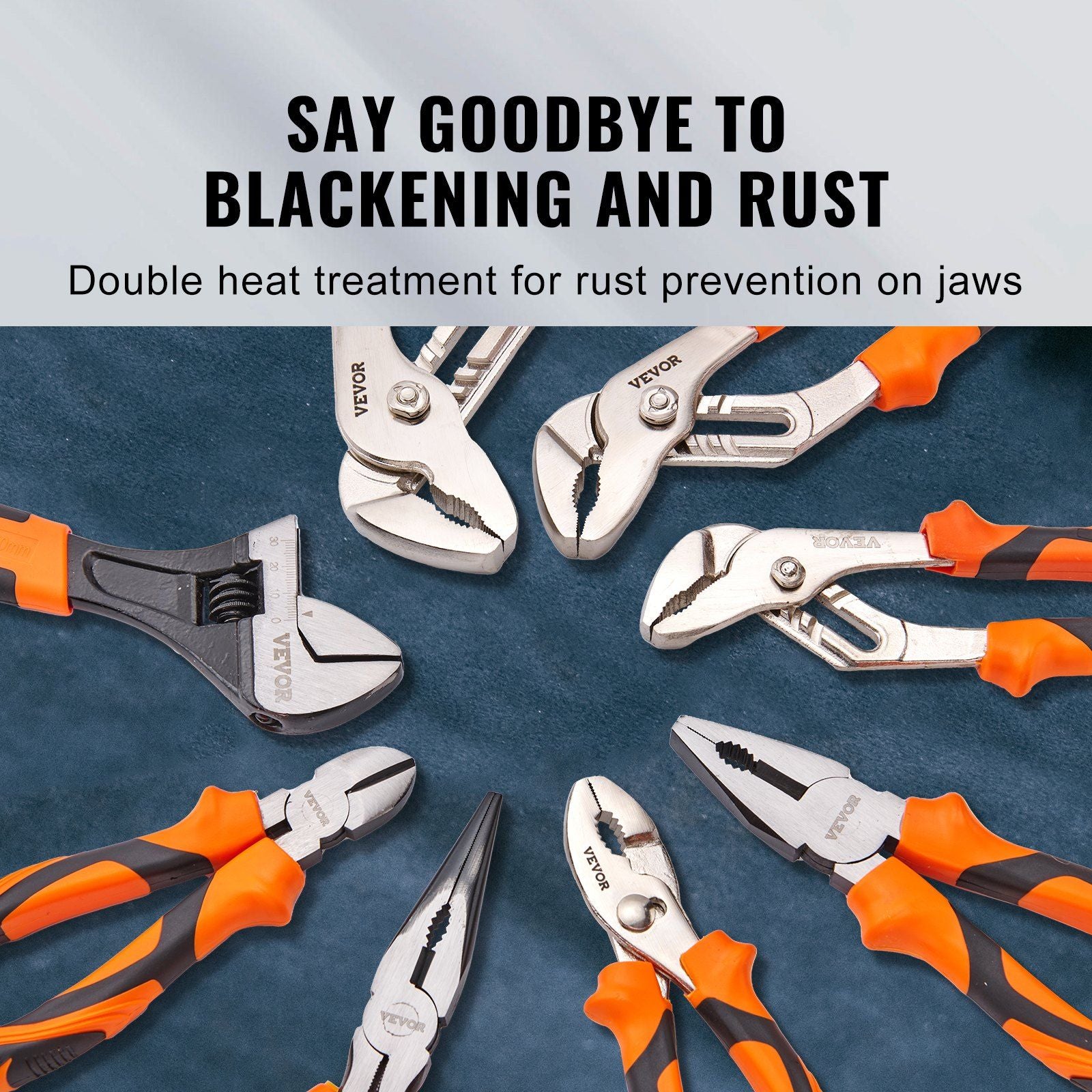 Pliers Set, 8-Piece, High Carbon Steel, 30.5cm/25.4cm/20.3cm Groove Joint Pliers, 20.3cm Linesman's Pliers, 15.2cm Slip Joint Pliers, 20.3cm Long Nose Pliers, 15.2cm Diagonal Cutter, 25.4cm Adjustable Wrench, and Tool Bag