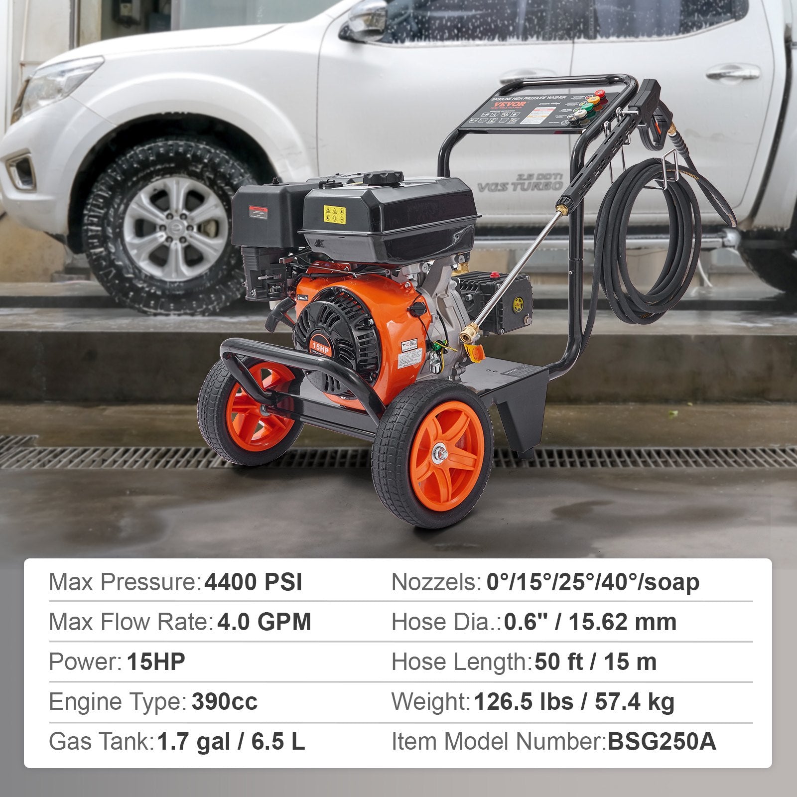 VEVOR Gas Pressure Washer Gas Powered Washer 4400 PSI 4.0 GPM 390cc 5 Nozzles