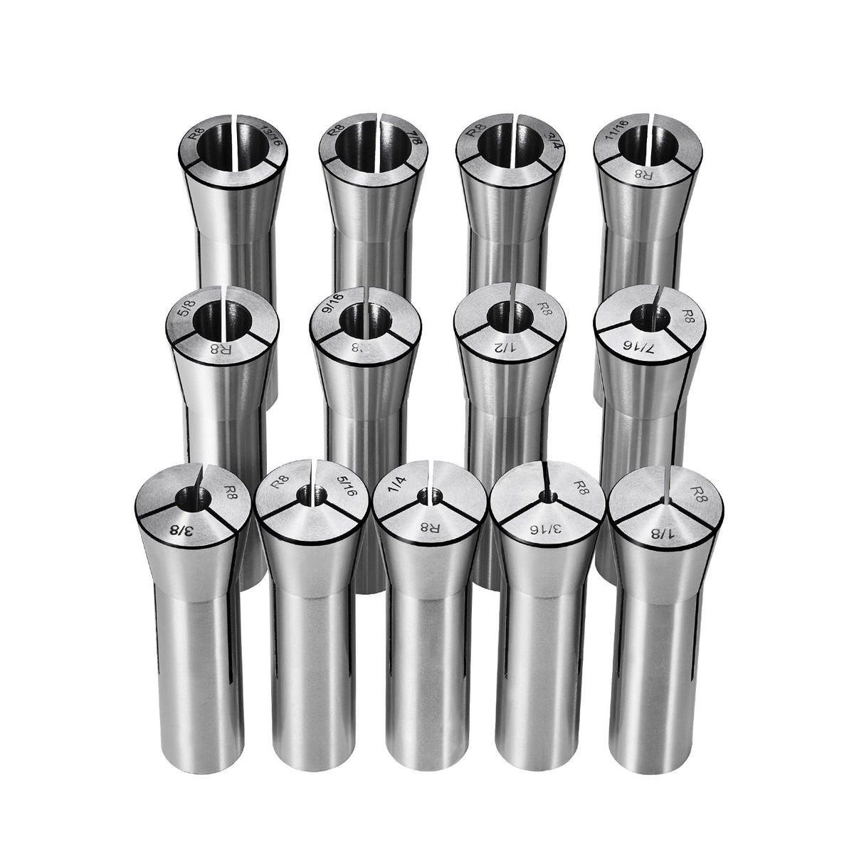 VEVOR 13 pcs Precision R8 Collet Set, 1/8'' - 7/8'', 45# Mill Collet Chuck 0.0012"/30μm TIR with 13 Labeled Storage Boxes, for Milling Machine Drill Presses Boring Machine Machining Center