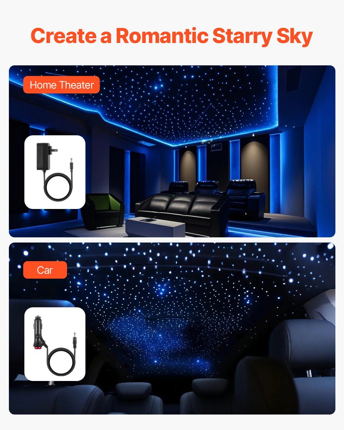 Starlight Headliner Kit, 450 pcs 0.76 mm 3 m, 16W Twinkle Fiber Optic Star Ceiling Lights for Car, Bluetooth APP, Remote Control, Sound Activated, RGBW Light Engine, for Home Bed Room Decor