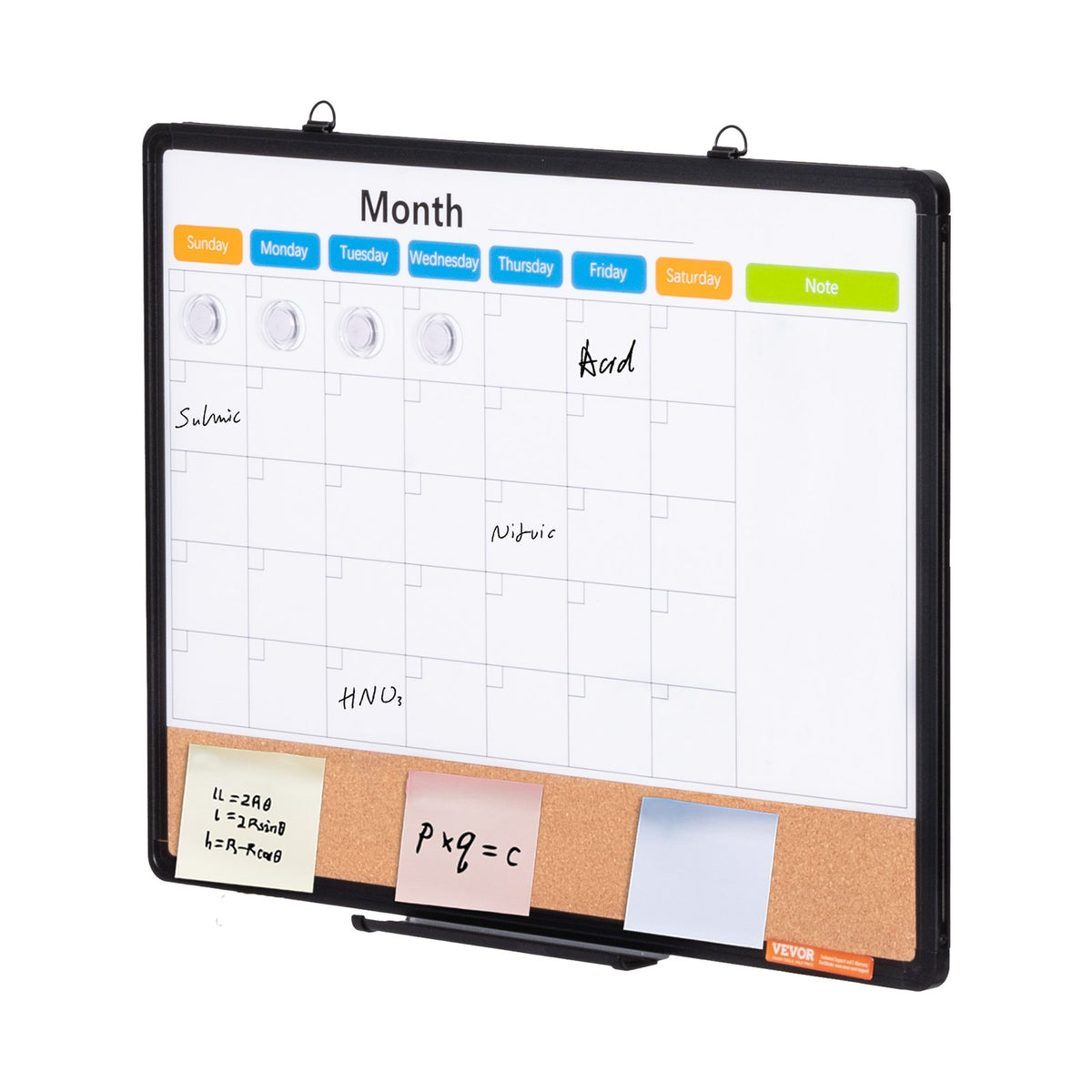 VEVOR 24"x 18" Monthly Calendar Whiteboard &amp; Cork Board Combo with Aluminum Frame – 2-in-1 Magnetic Dry Erase Bulletin Board for Wall Mount – Ideal for School, Home, Office