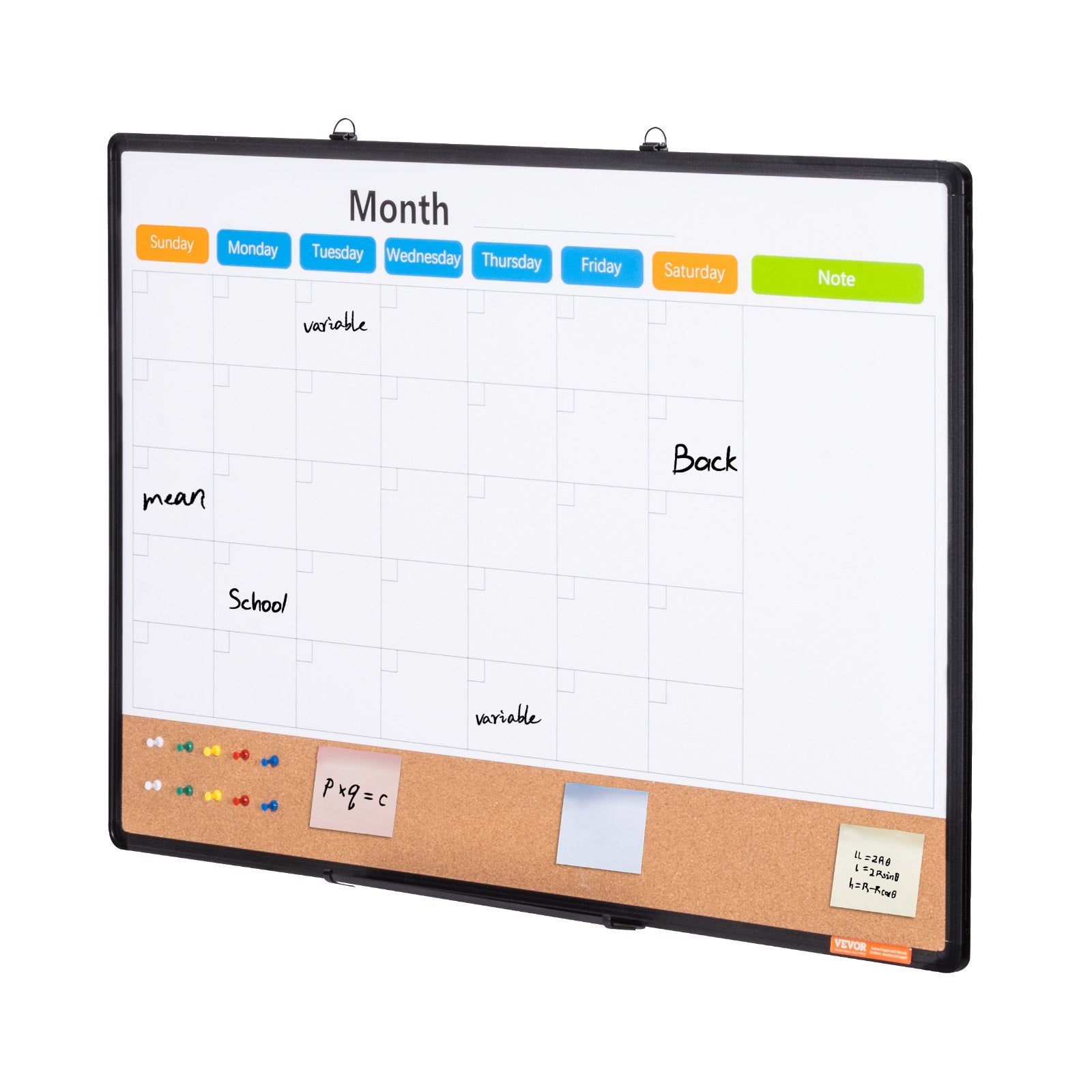 VEVOR 36"x 24" Monthly Calendar Whiteboard & Cork Board Combo with Aluminum Frame – 2-in-1 Magnetic Dry Erase Bulletin Board for Wall Mount – Ideal for School, Home, Office