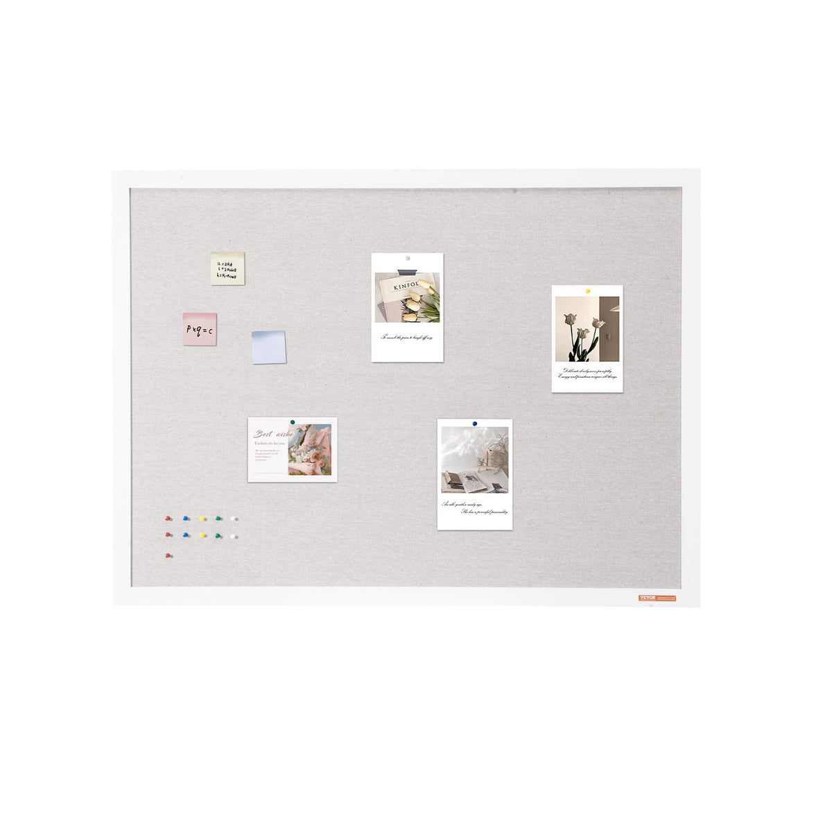VEVOR 48"x36" White Cork Board with Linen Surface – Stylish Wall-Mounted Bulletin Board for Home, School, Office – Elegant & Functional Noticeboard